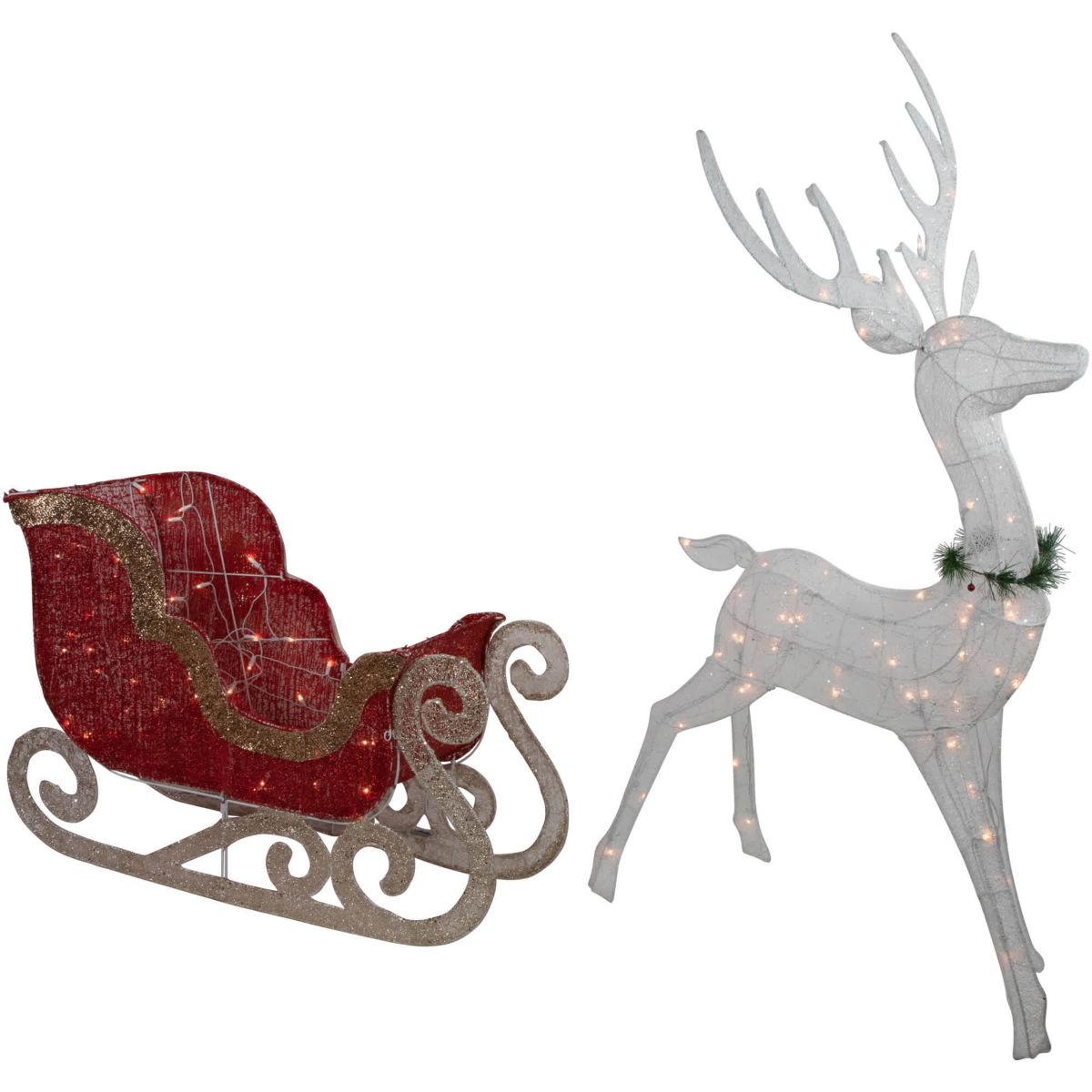 51" Lighted White Reindeer with Sleigh Christmas Decoration