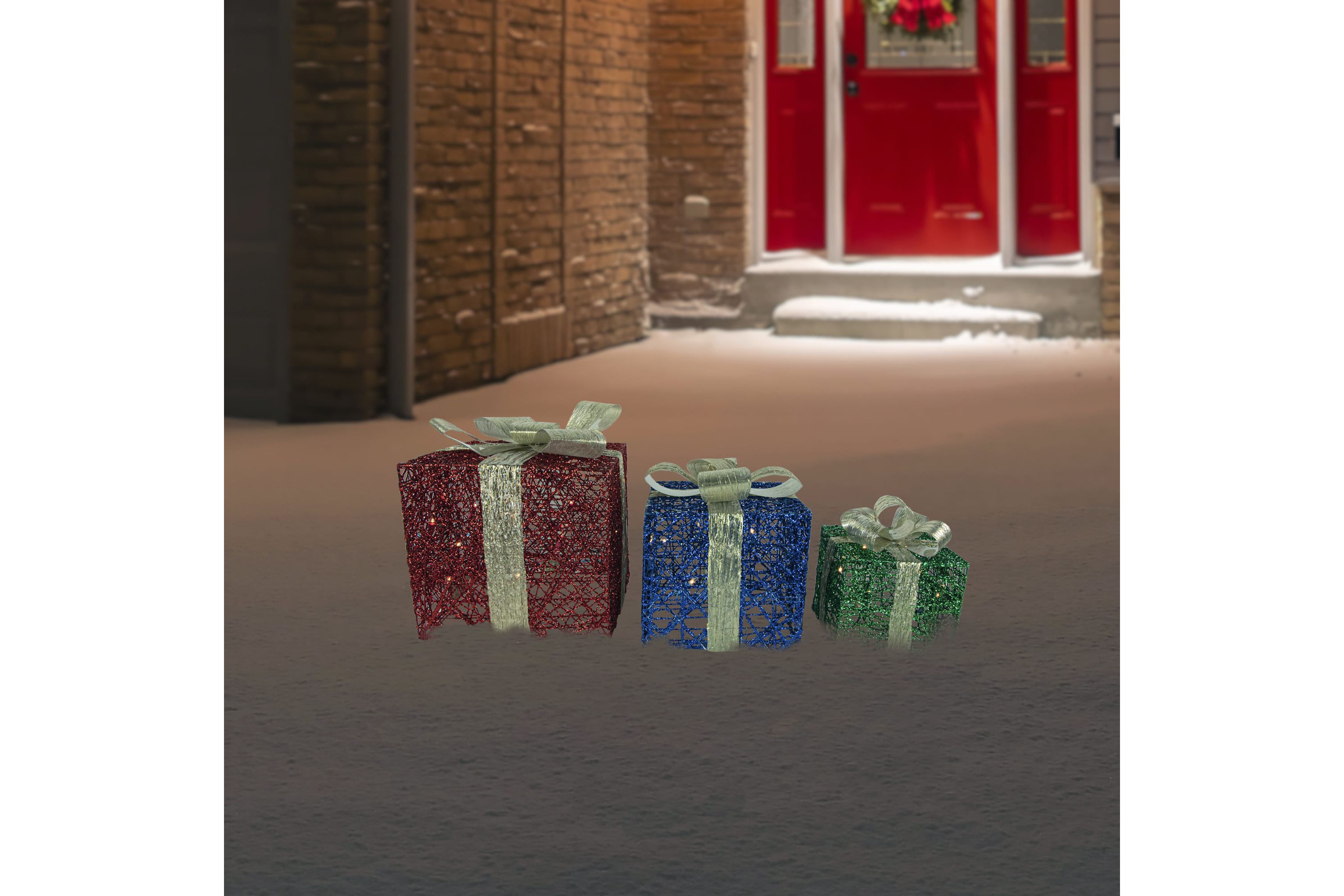 Set of 3 Lighted Red Blue and Green Gift Boxes Christmas Decorations 9.75inch