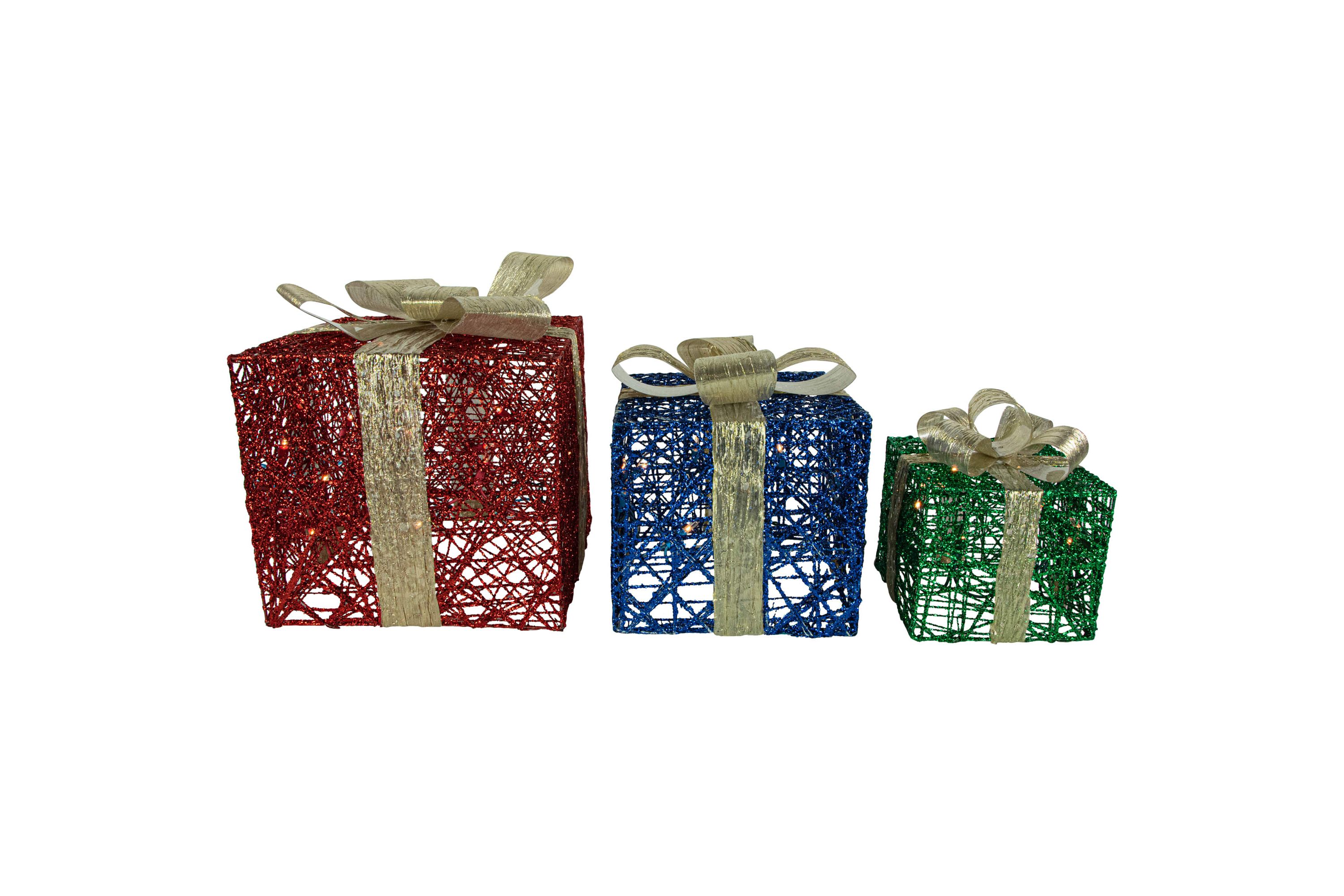 Set of 3 Lighted Red Blue and Green Gift Boxes Christmas Decorations 9.75inch