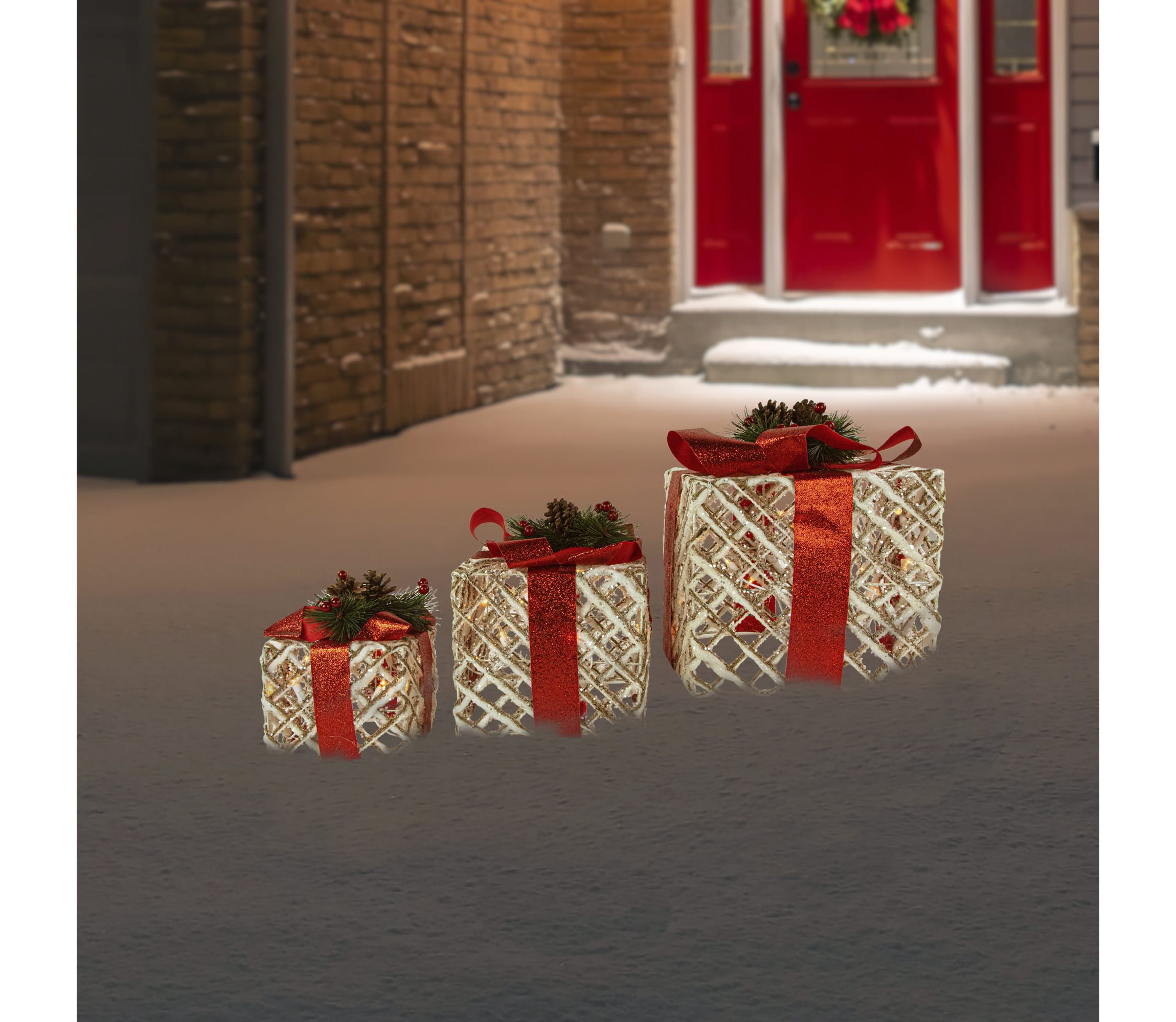 Set of 3 Lighted White Rope Gift Box Christmas Decorations 9.75inch