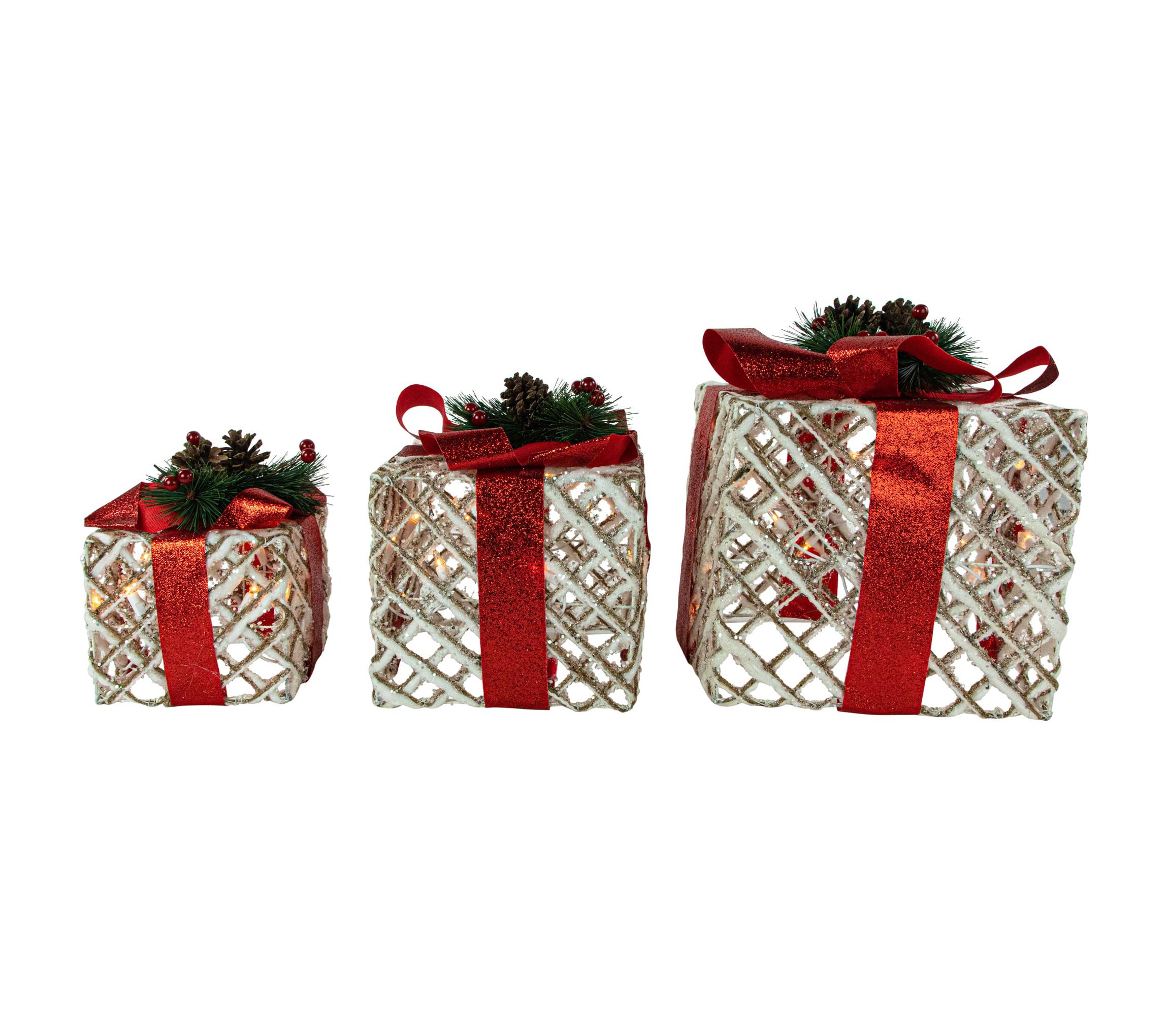 Set of 3 Lighted White Rope Gift Box Christmas Decorations 9.75inch