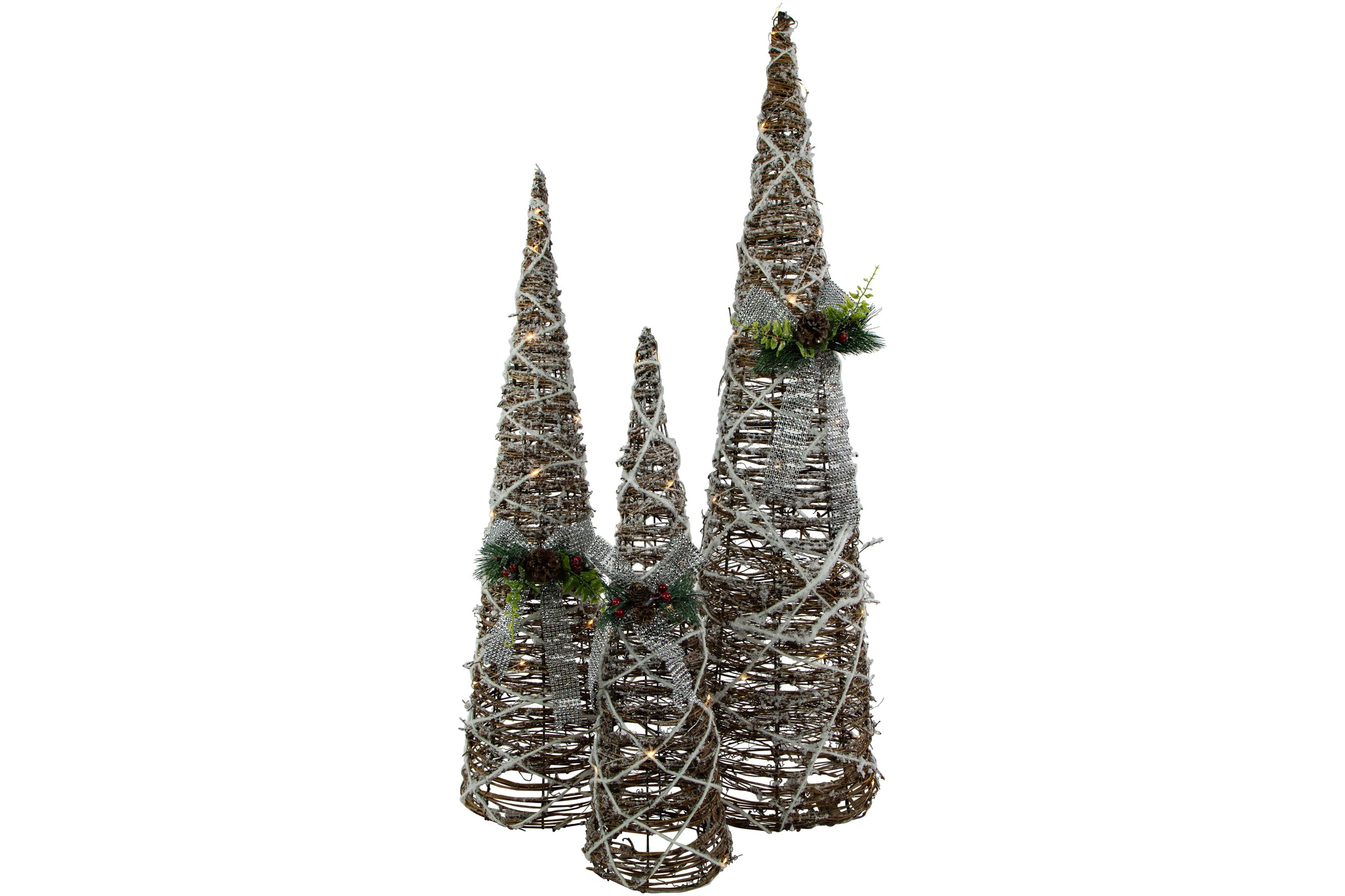 Set of 3 LED Lighted Pine and Berries Cone Christmas Tree Decorations 39.25inch