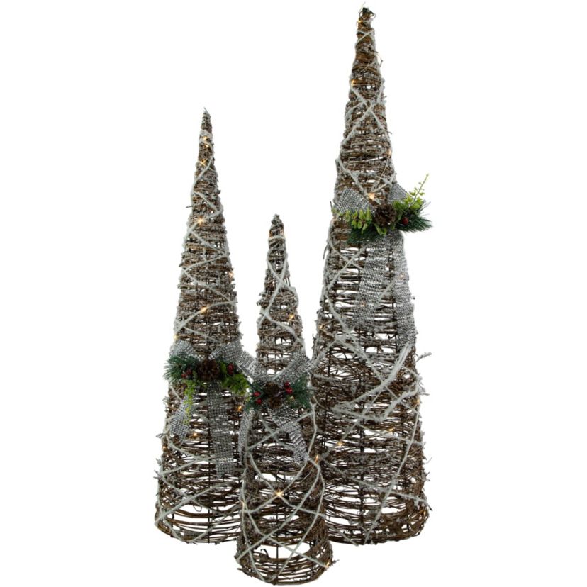 Set of 3 LED Lighted Pine and Berries Cone Christmas Tree Decorations 39.25inch