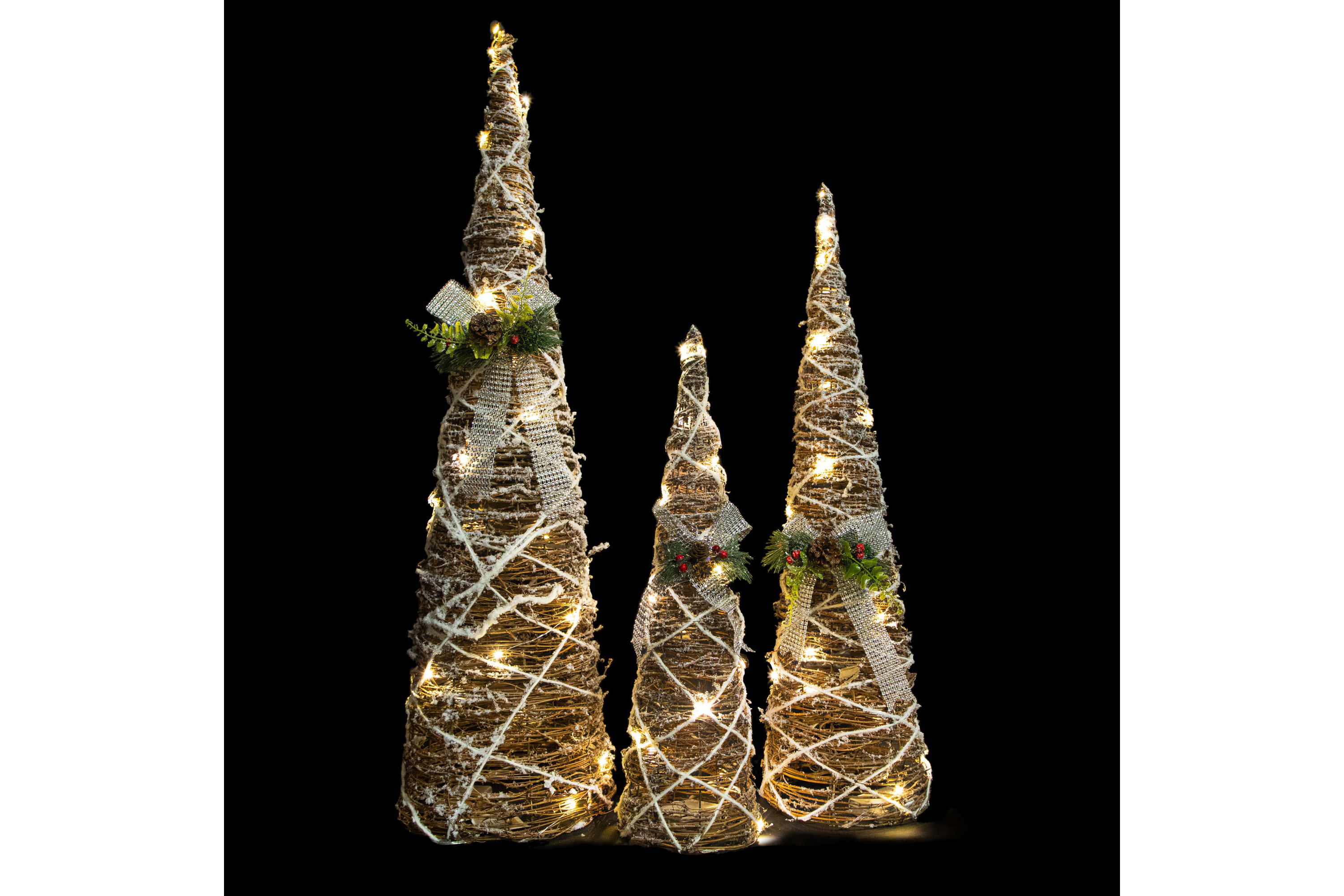 Set of 3 LED Lighted Pine and Berries Cone Christmas Tree Decorations 39.25inch