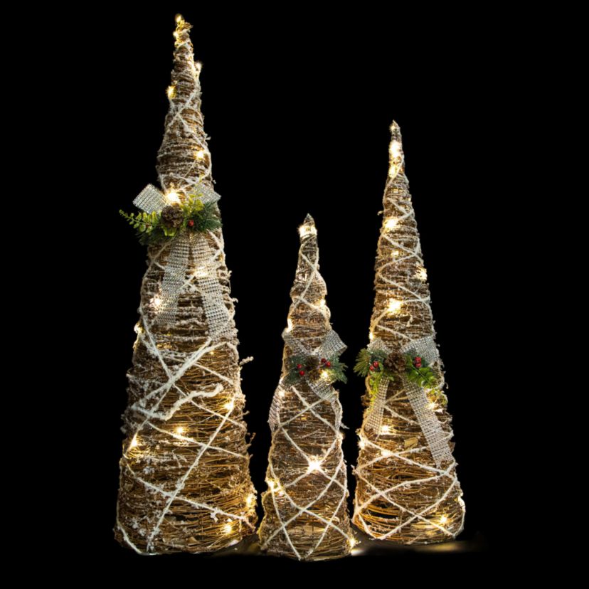 Set of 3 LED Lighted Pine and Berries Cone Christmas Tree Decorations 39.25inch