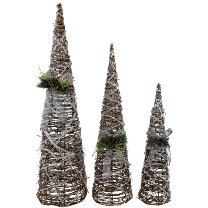 Set of 3 LED Lighted Pine and Berries Cone Christmas Tree Decorations 39.25inch
