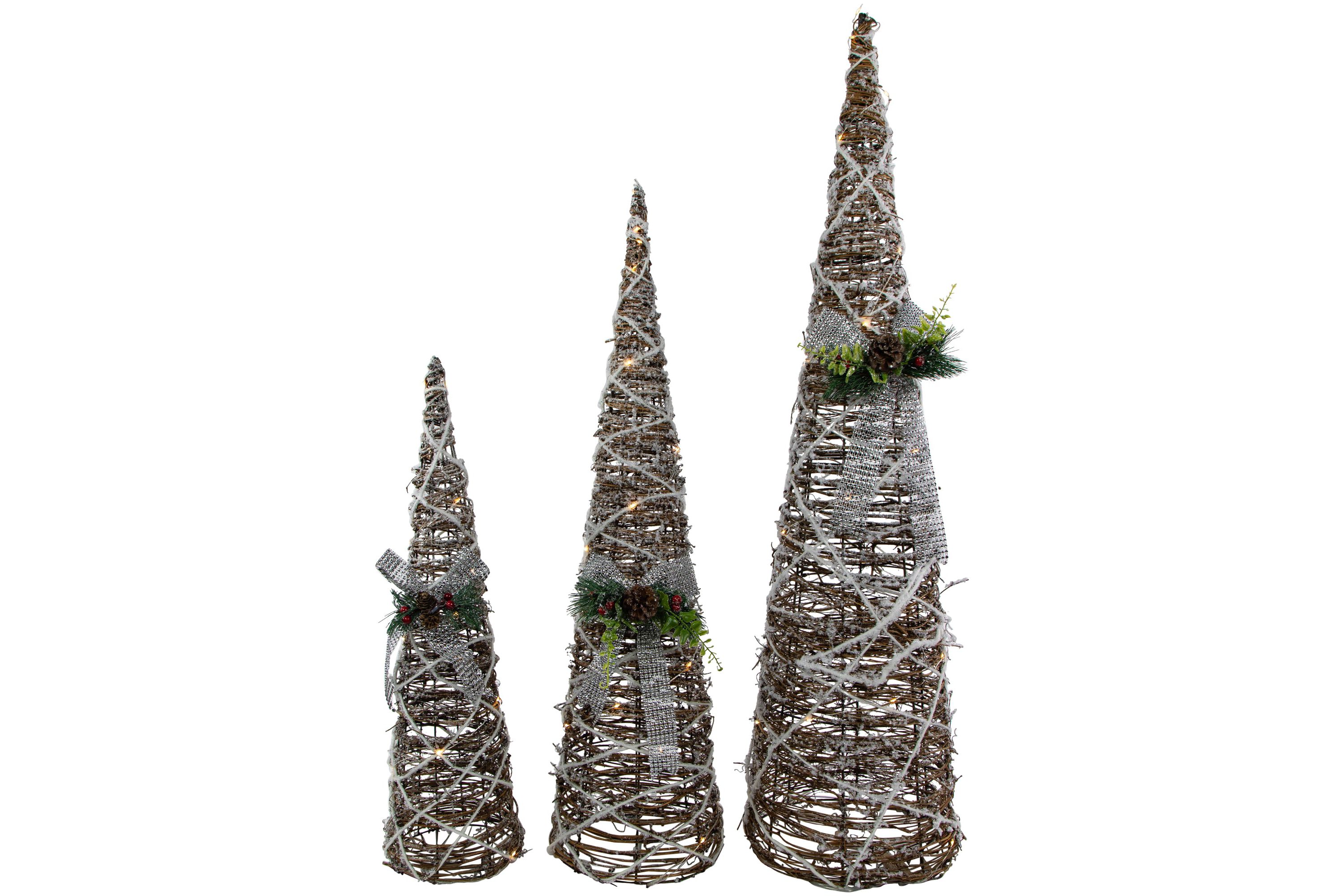 Set of 3 LED Lighted Pine and Berries Cone Christmas Tree Decorations 39.25inch