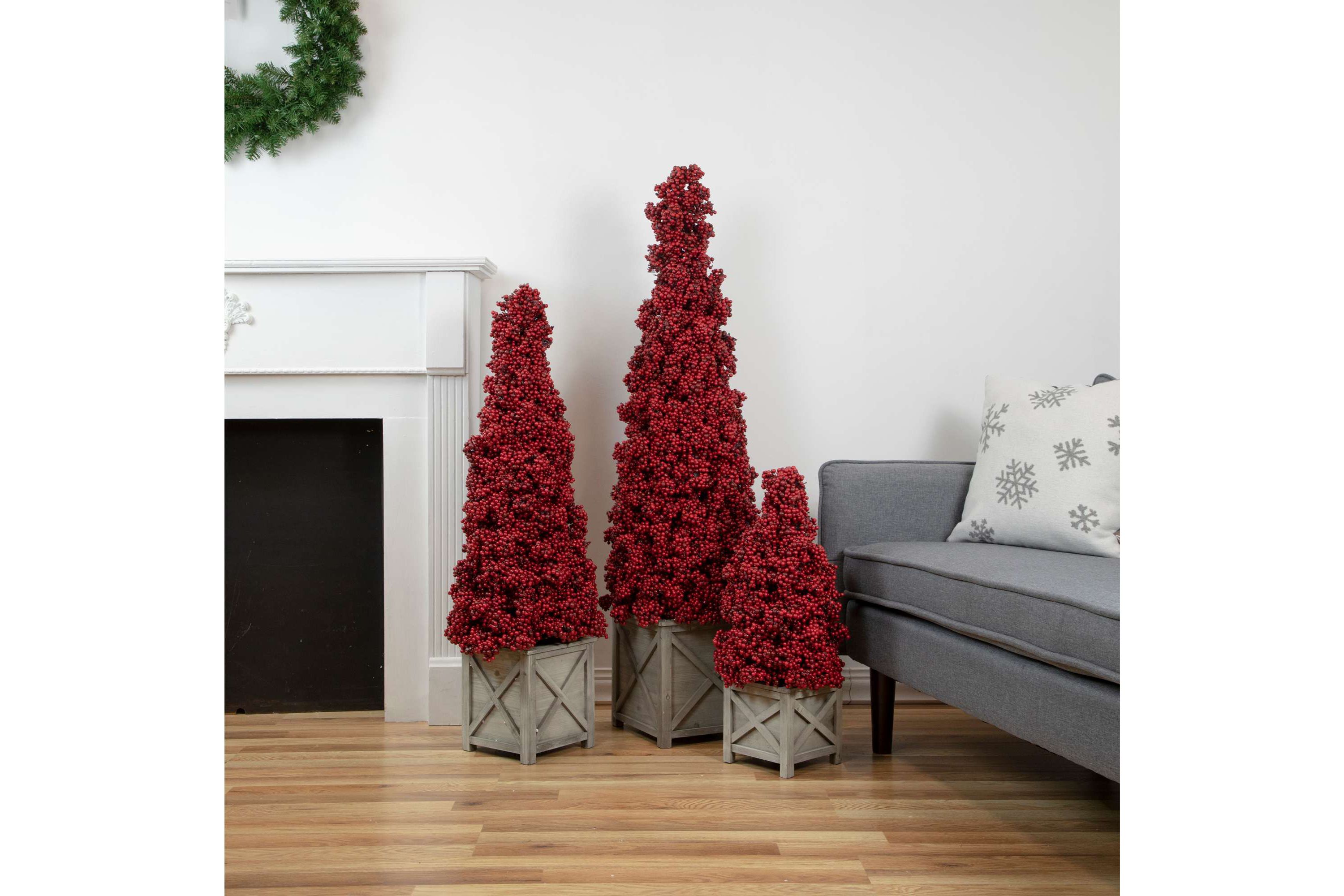 50" Red Berry Cone Potted Christmas Topiary