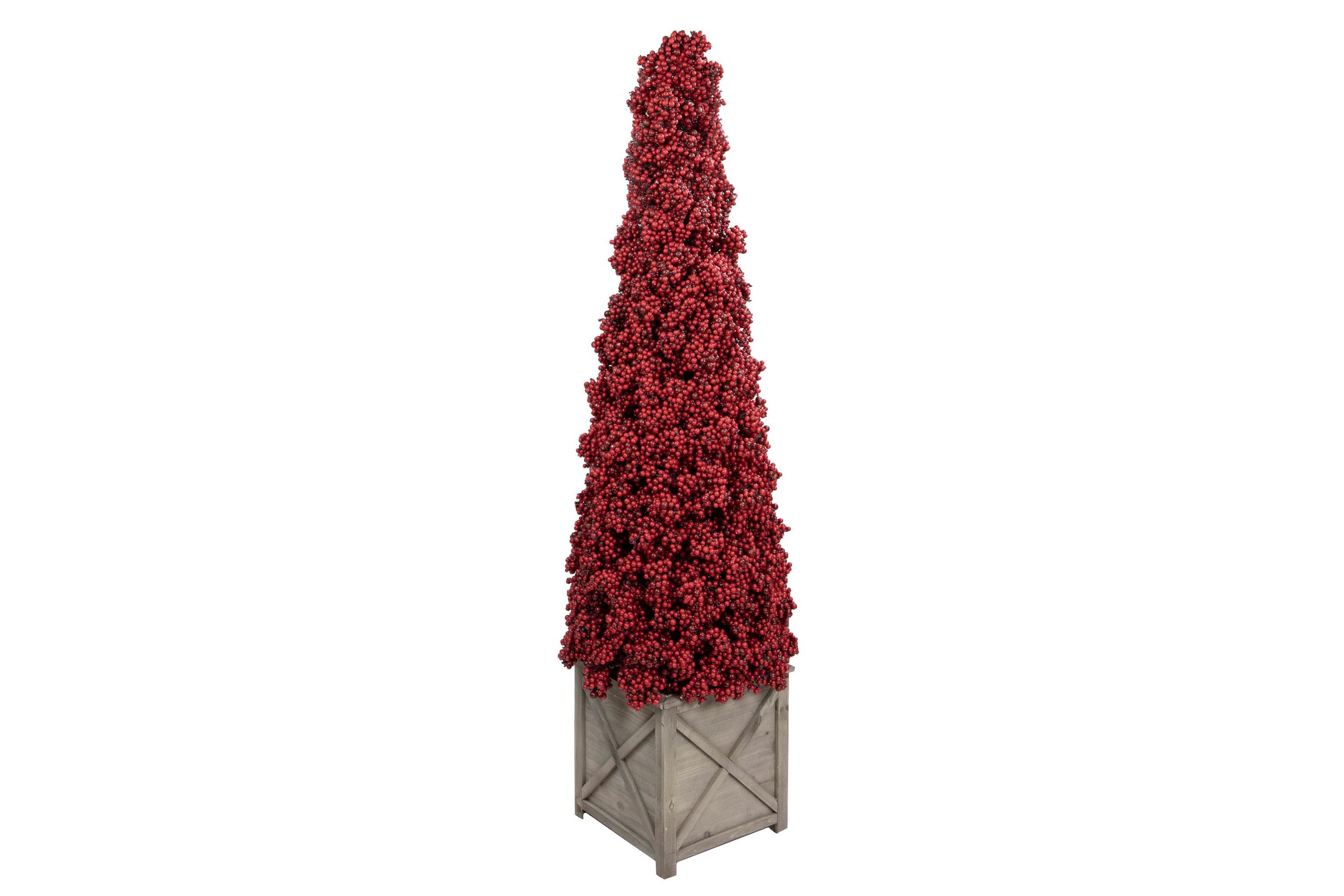 50" Red Berry Cone Potted Christmas Topiary