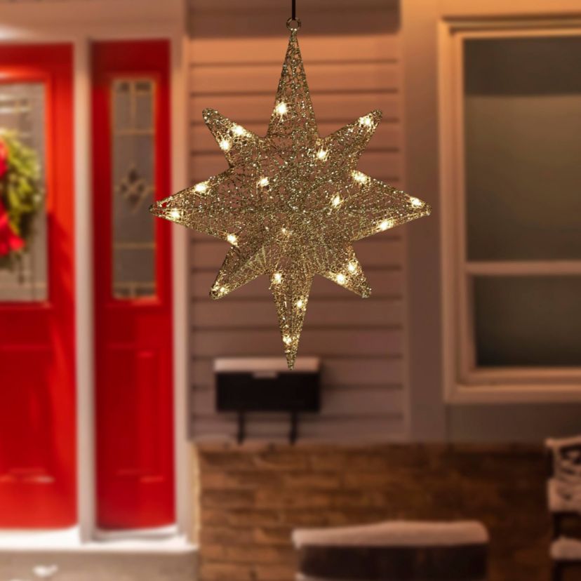 LED Lighted Hanging Bethlehem Star Outdoor Christmas Decoration - 22" - Warm White