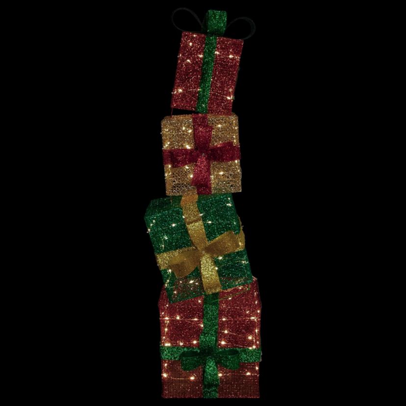 LED Lighted Stacked Christmas Gifts Outdoor Decoration - 53" - Warm White