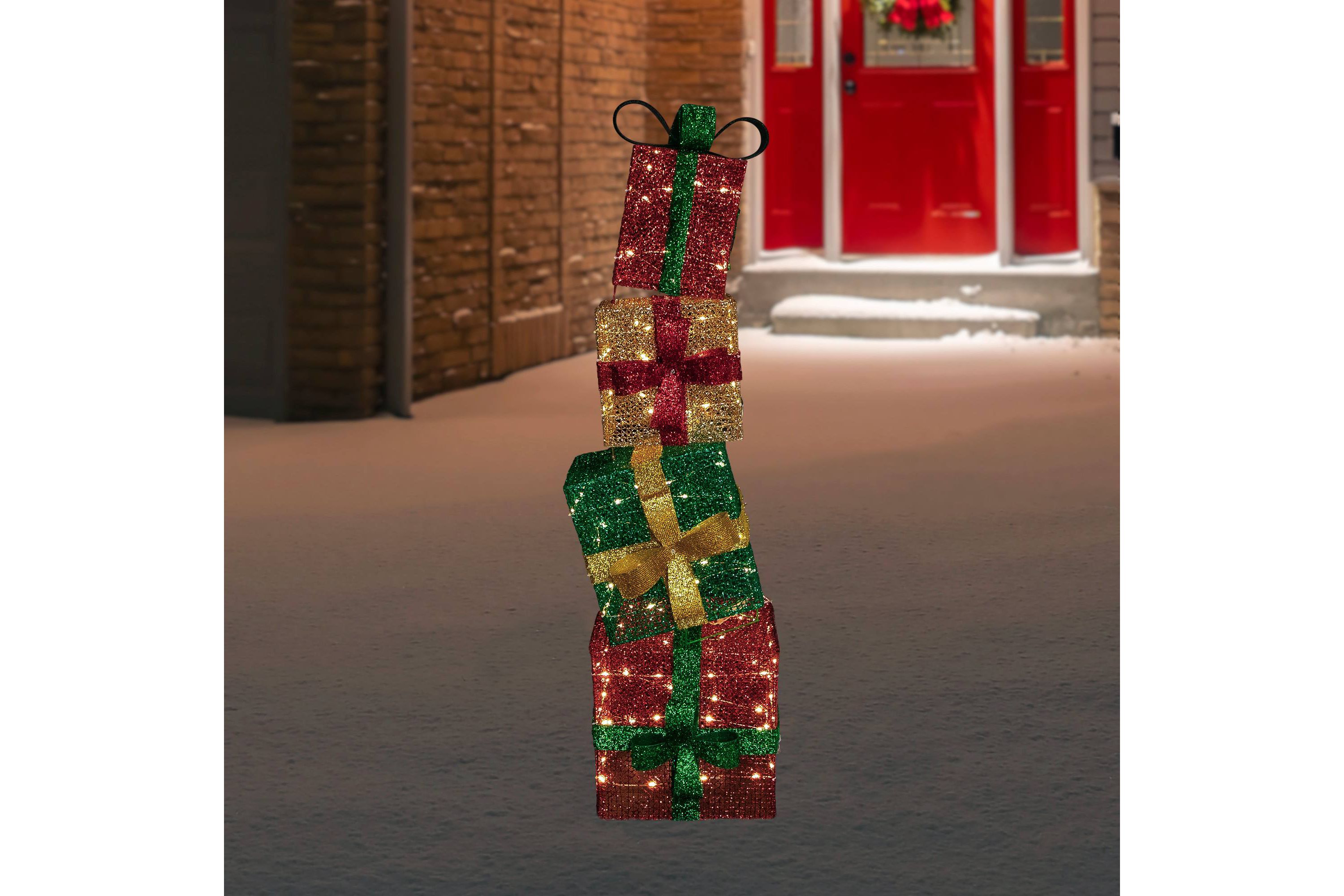 LED Lighted Stacked Christmas Gifts Outdoor Decoration - 53" - Warm White
