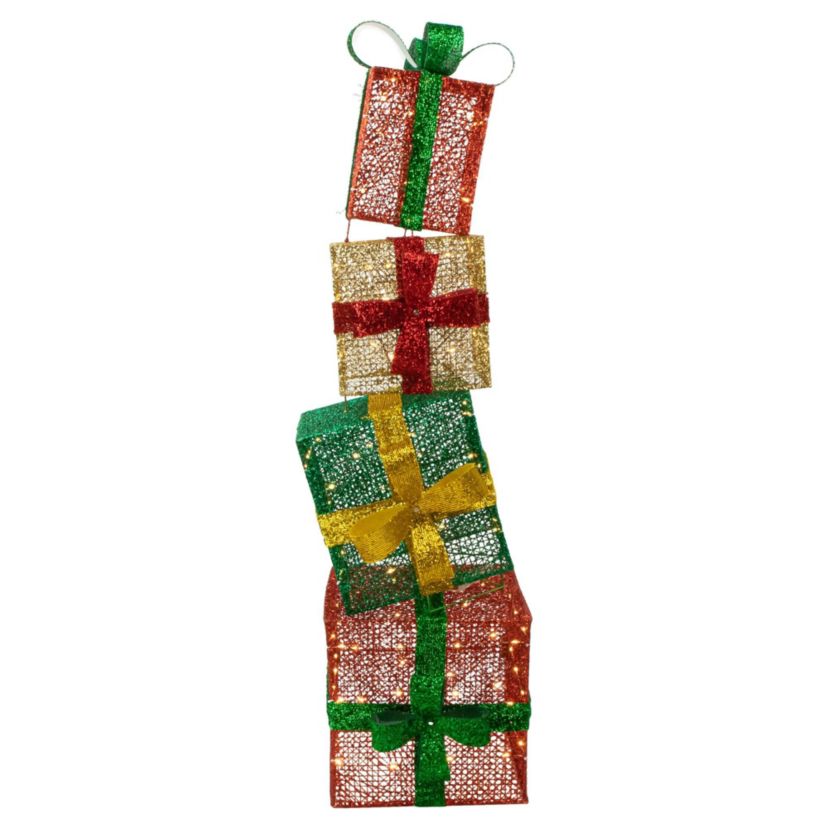 LED Lighted Stacked Christmas Gifts Outdoor Decoration - 53" - Warm White