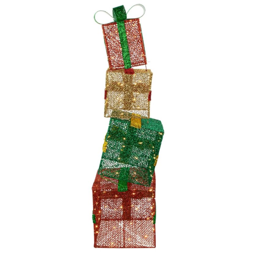 LED Lighted Stacked Christmas Gifts Outdoor Decoration - 53" - Warm White