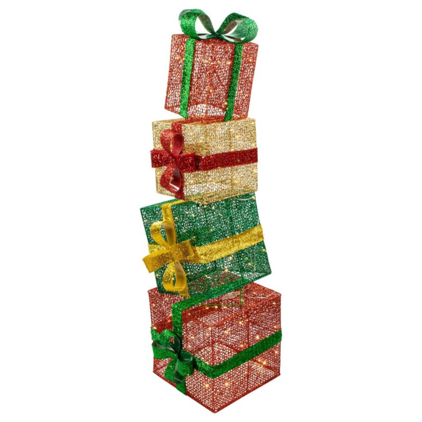 LED Lighted Stacked Christmas Gifts Outdoor Decoration - 53" - Warm White