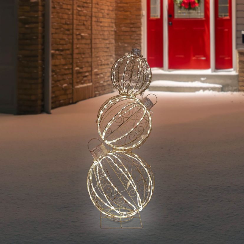Open Design Stacked Christmas Ornaments Outdoor Decoration - 51" - Gold - Warm White