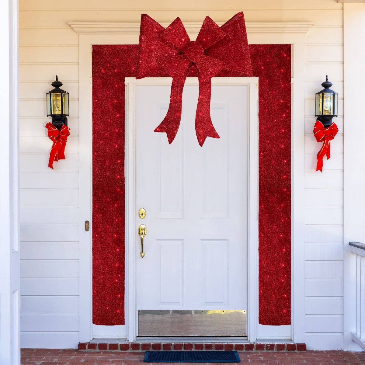 8ft Red LED Lighted Christmas Doorway Arch Decoration with Bow