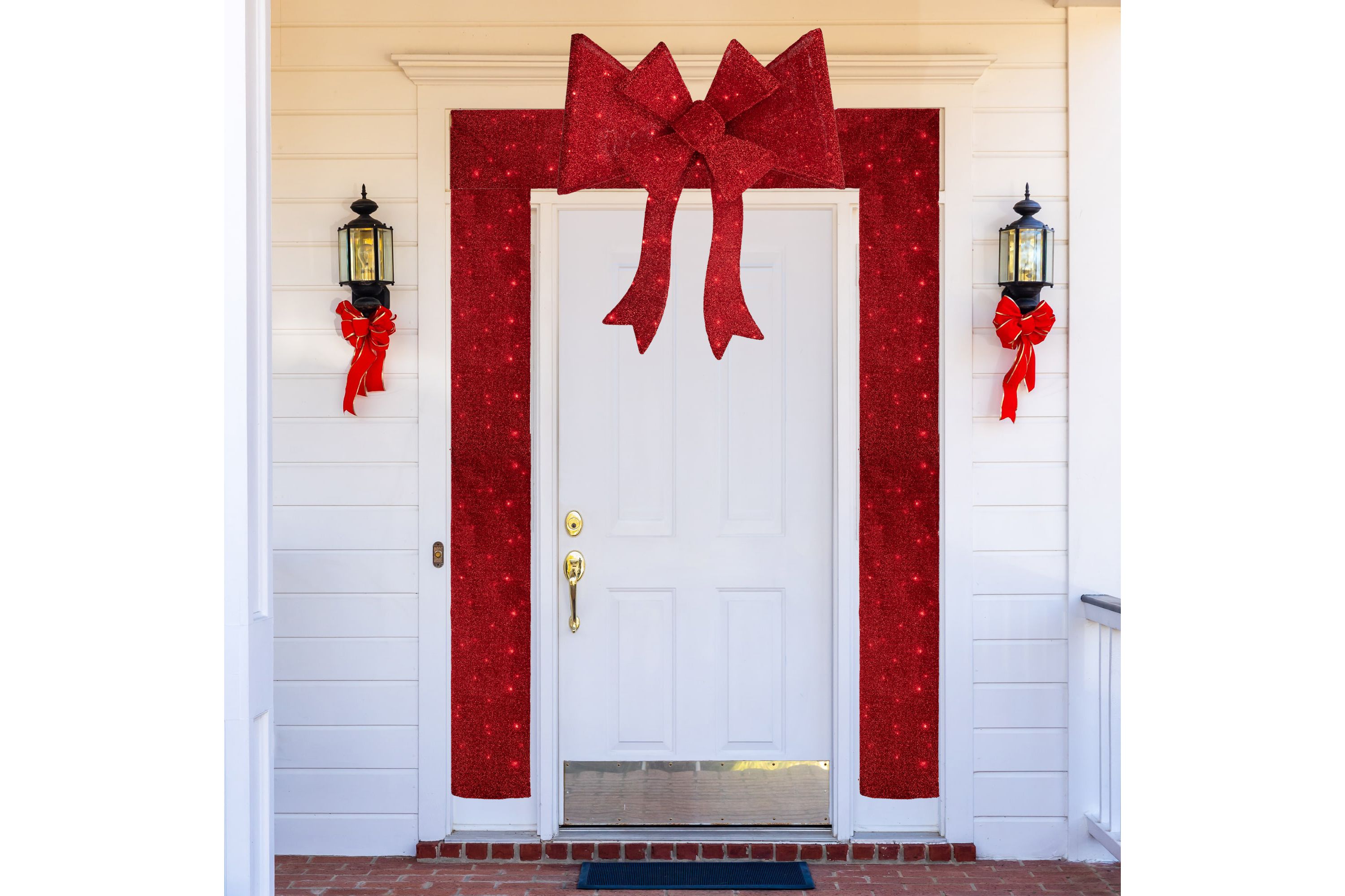 8ft Red LED Lighted Christmas Doorway Arch Decoration with Bow