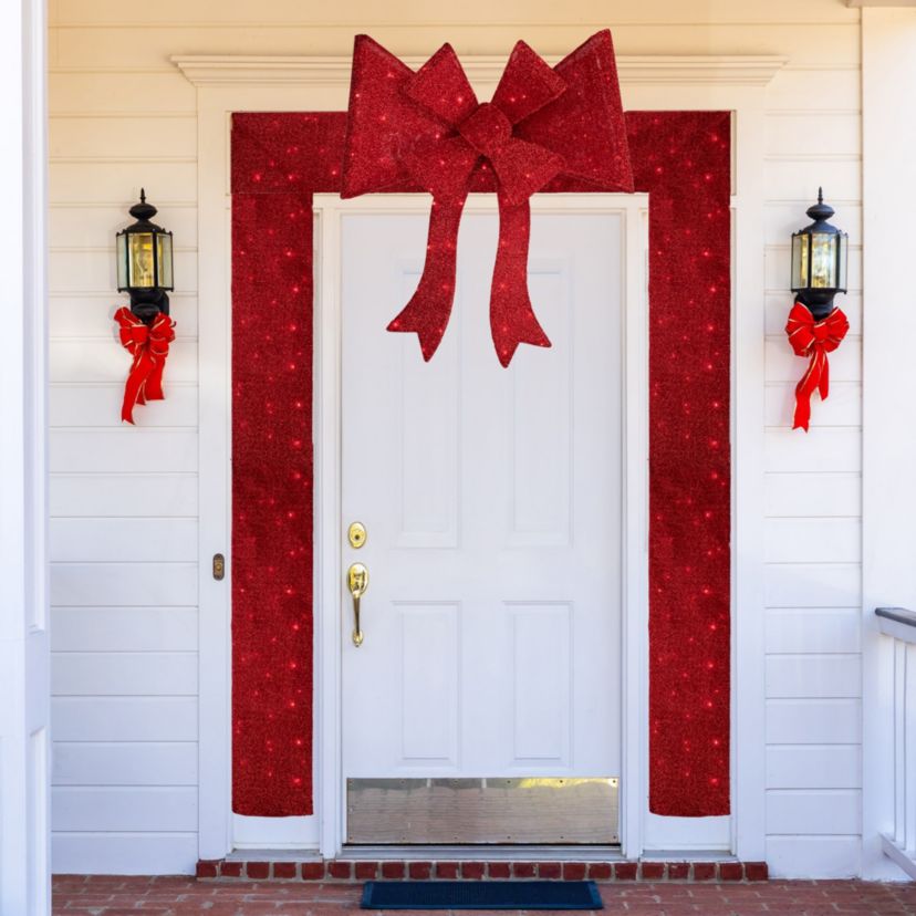 8ft Red LED Lighted Christmas Doorway Arch Decoration with Bow