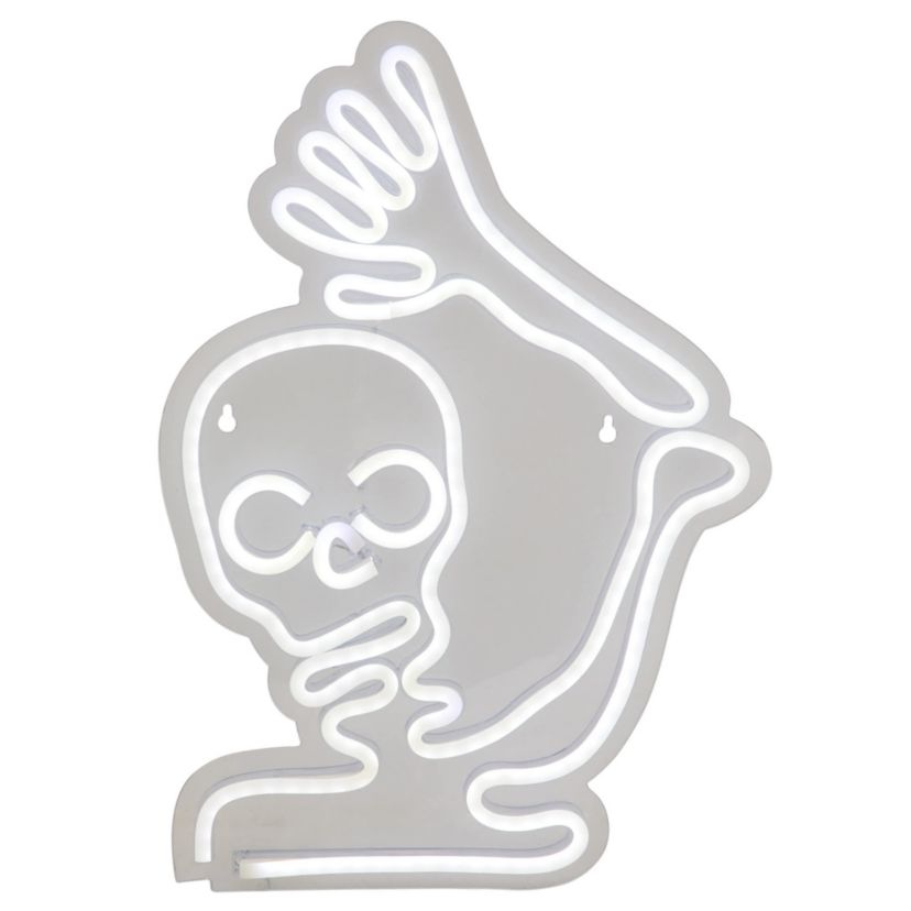 15" White LED Lighted Neon Style Skeleton Halloween Window Silhouette