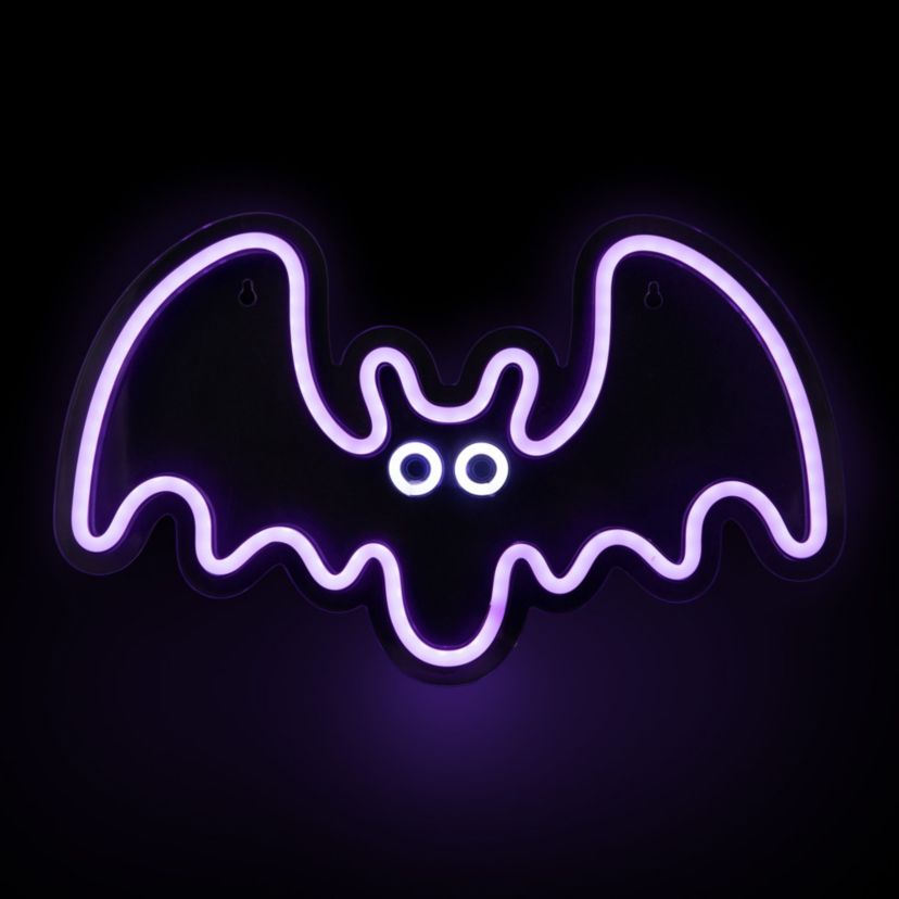 15" Purple LED Lighted Neon Style Purple Bat Halloween Window Silhouette
