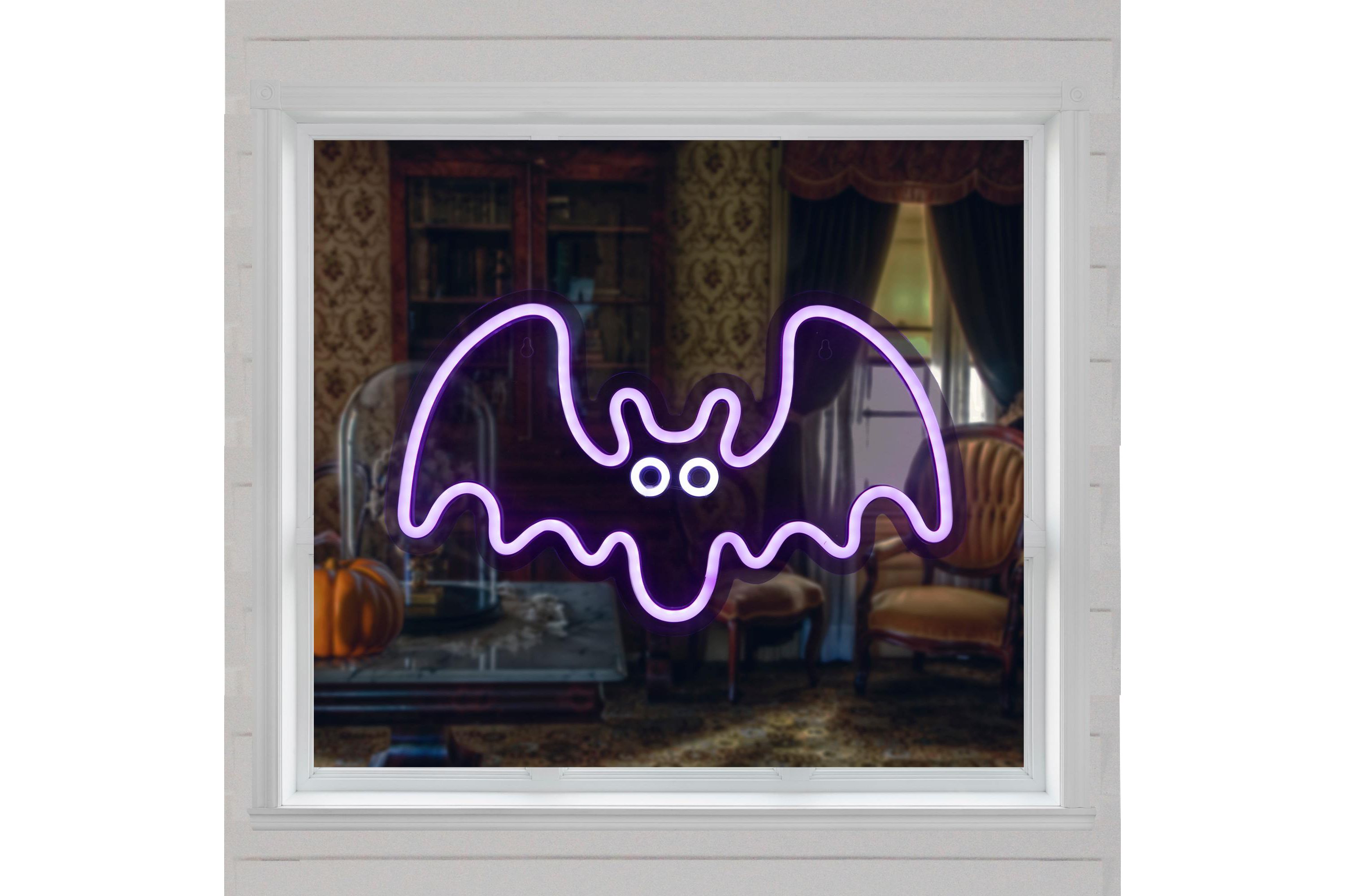 15" Purple LED Lighted Neon Style Purple Bat Halloween Window Silhouette