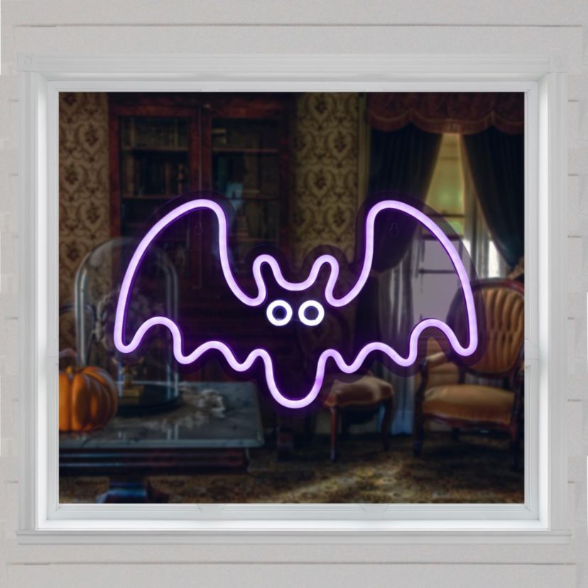 15" Purple LED Lighted Neon Style Purple Bat Halloween Window Silhouette