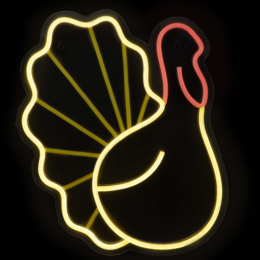15" LED Lighted Neon Style Fall Harvest Turkey Window Silhouette