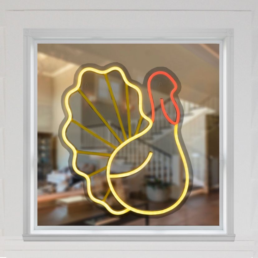 15" LED Lighted Neon Style Fall Harvest Turkey Window Silhouette