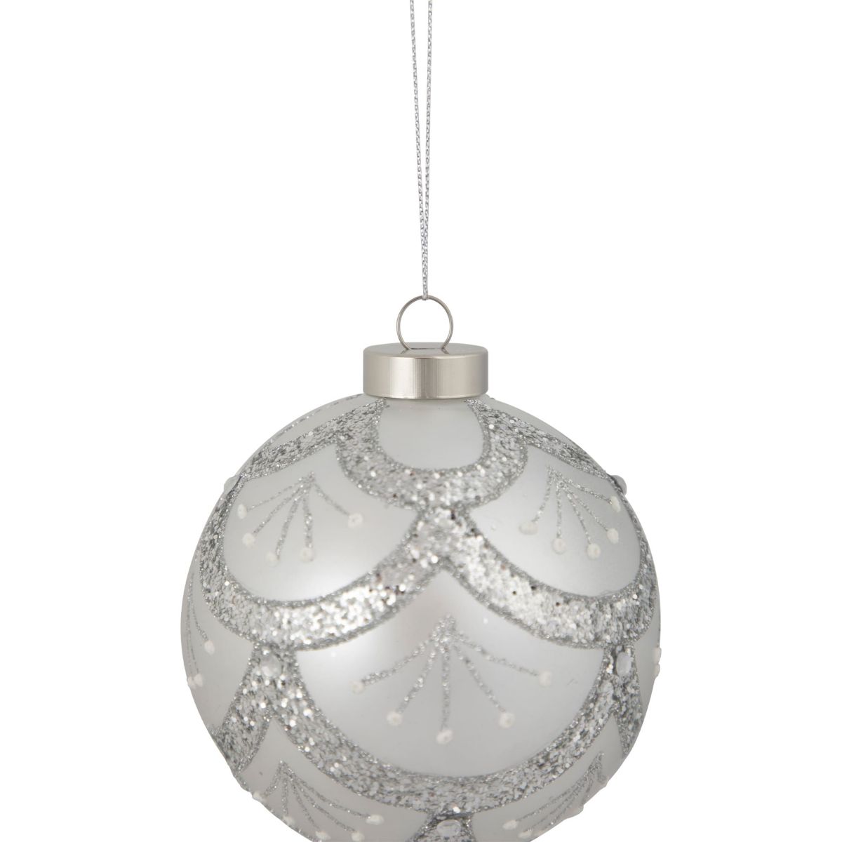 4" Glittered Cosmoid Silver Glass Christmas Ball Ornament