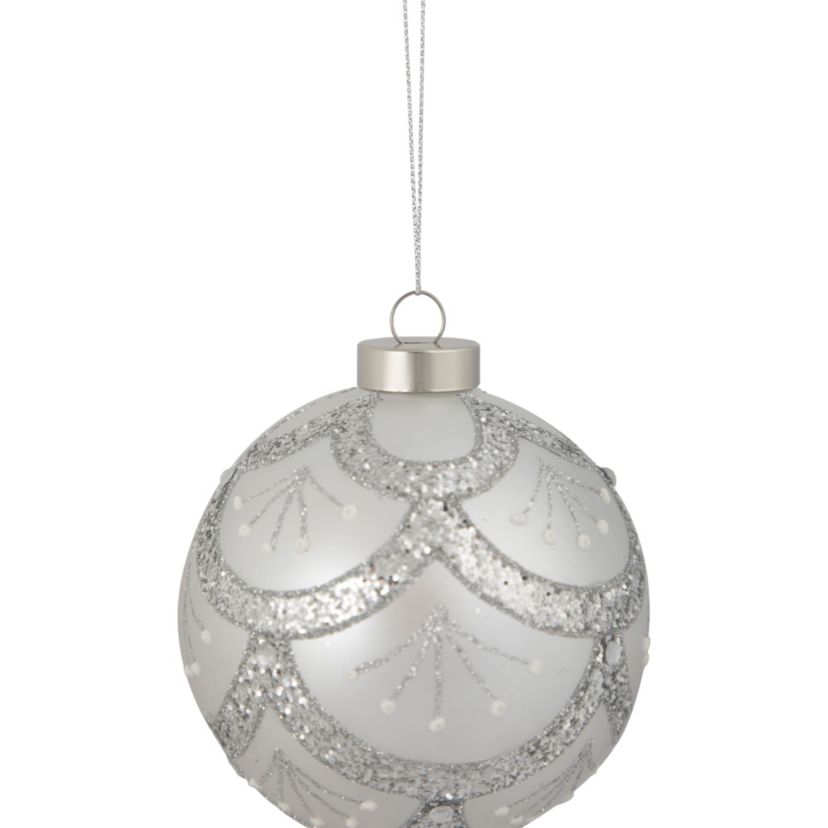 4" Glittered Cosmoid Silver Glass Christmas Ball Ornament
