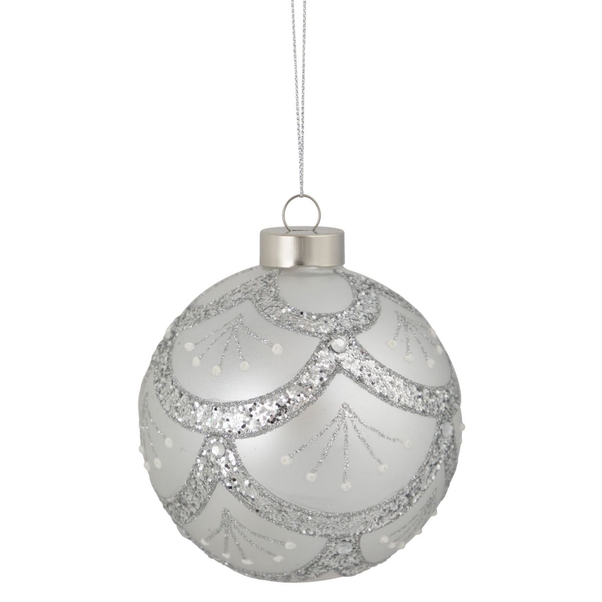 4" Glittered Cosmoid Silver Glass Christmas Ball Ornament