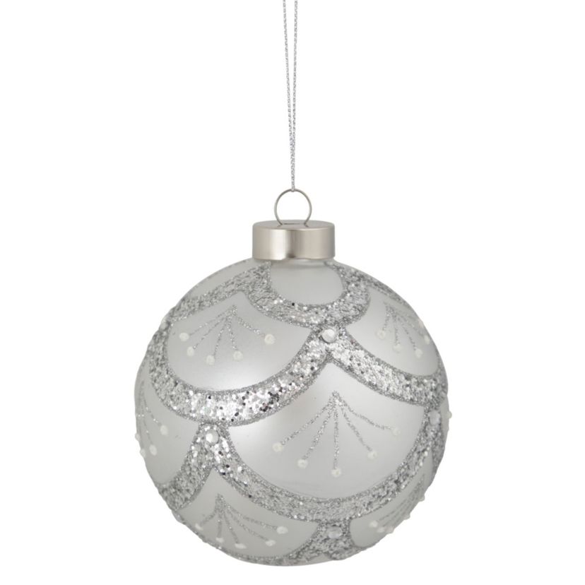 4" Glittered Cosmoid Silver Glass Christmas Ball Ornament