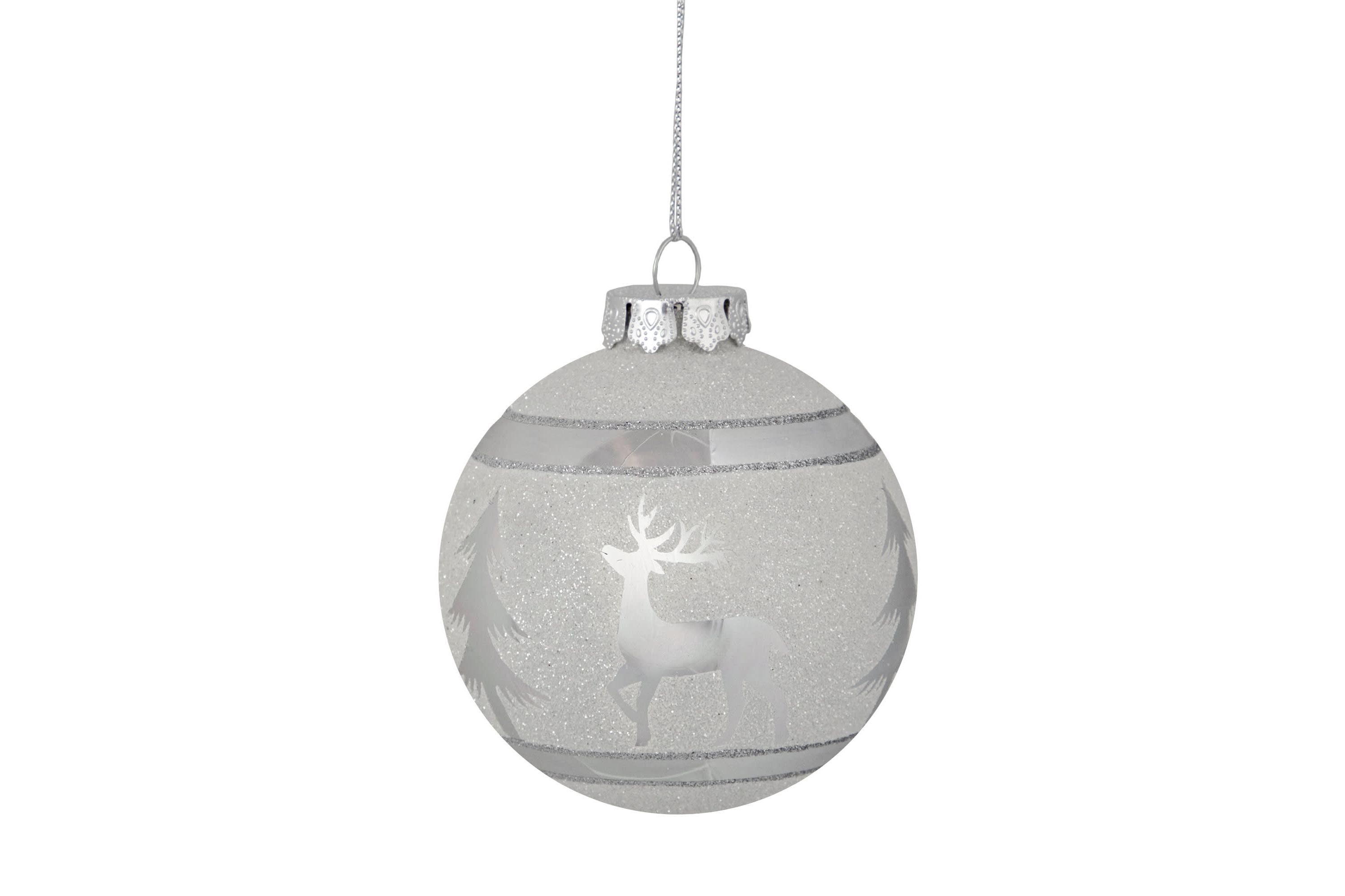3.5" White and Silver Glass Christmas Ball Ornament