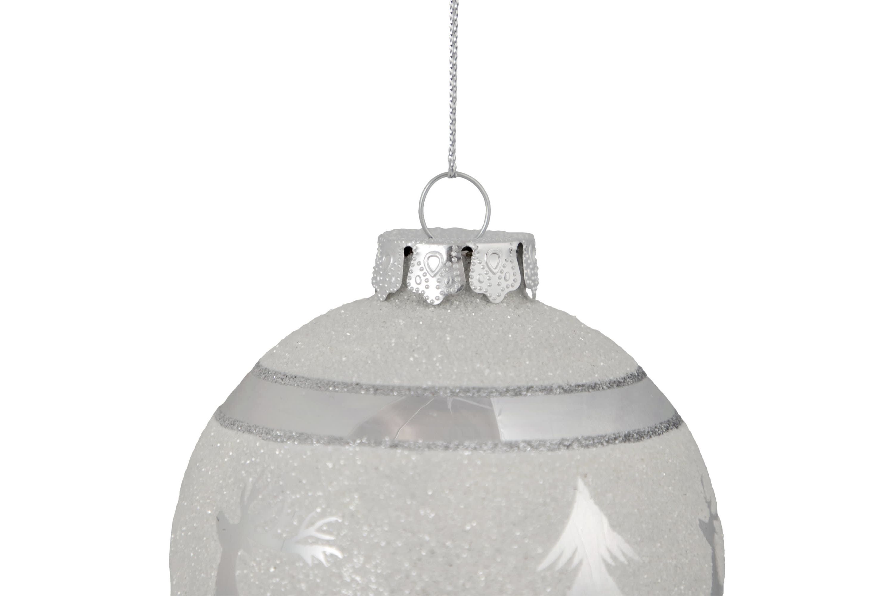 3.5" White and Silver Glass Christmas Ball Ornament