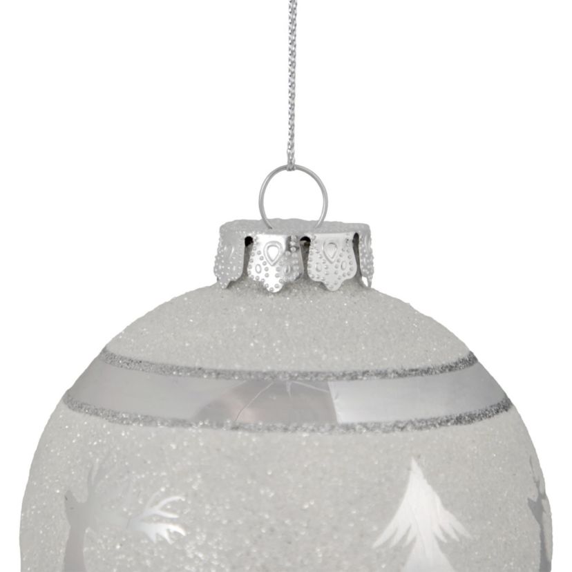3.5" White and Silver Glass Christmas Ball Ornament