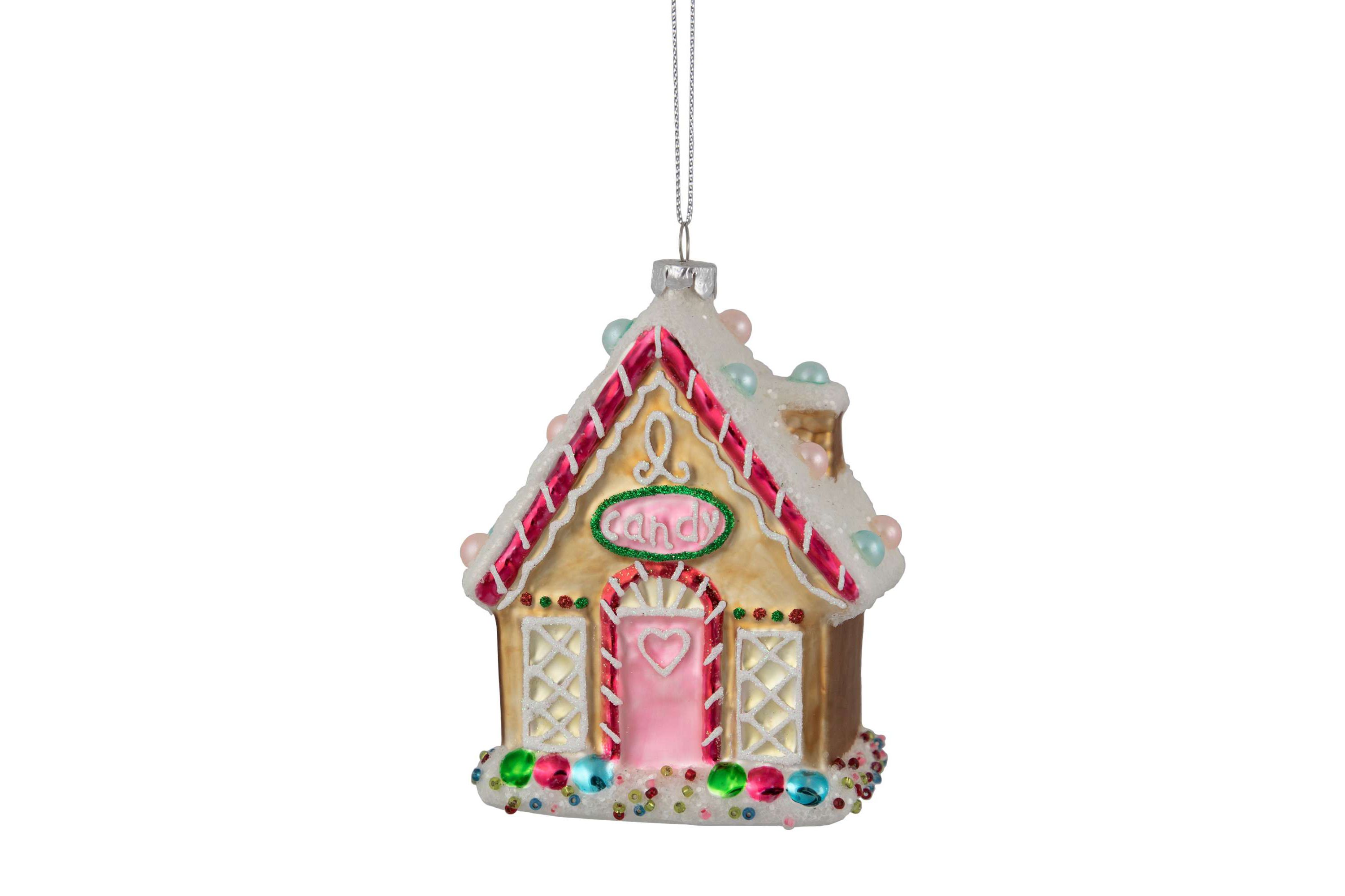 4.5" Glittered Gingerbread House Glass Christmas Ornament