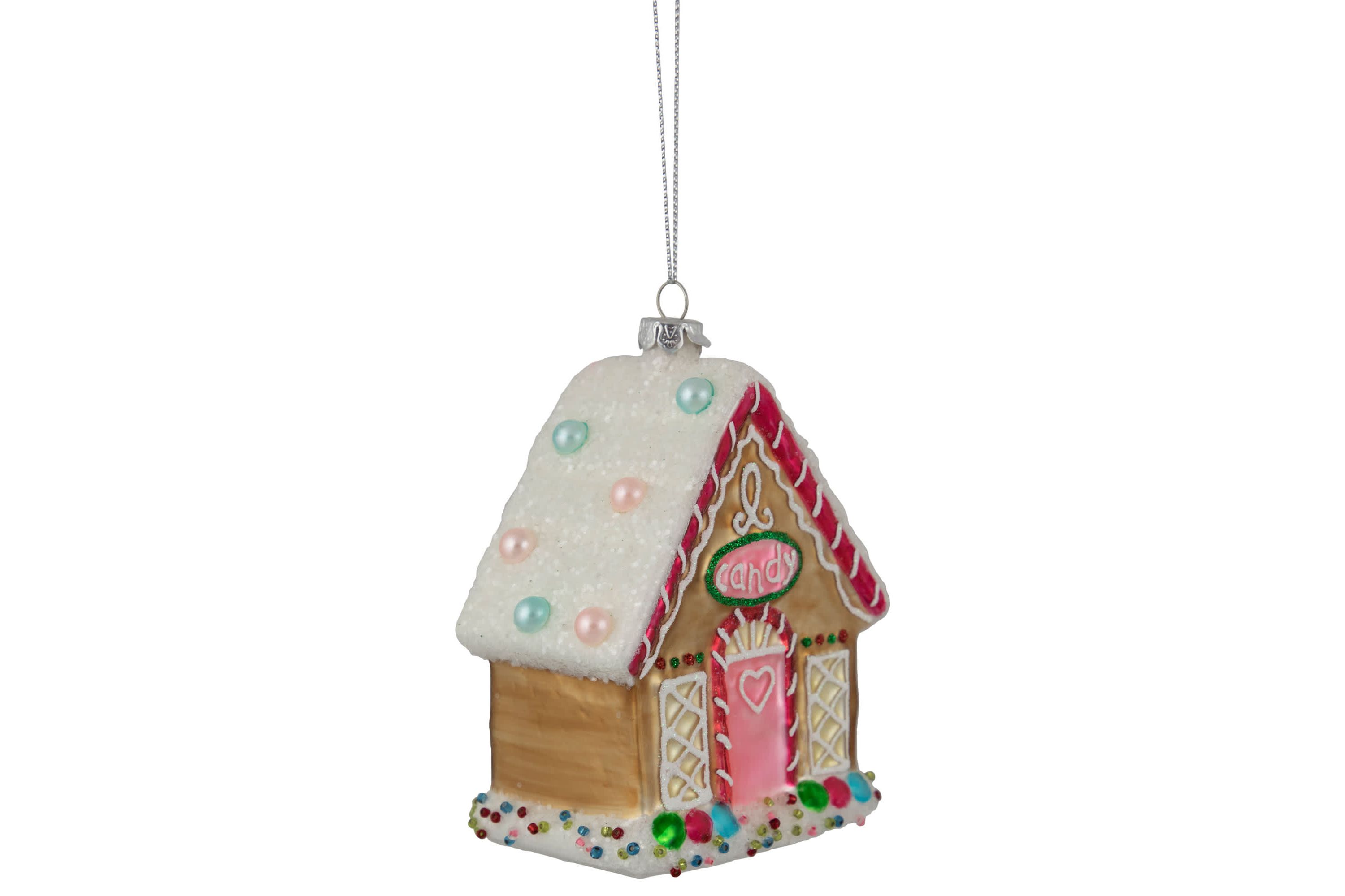 4.5" Glittered Gingerbread House Glass Christmas Ornament