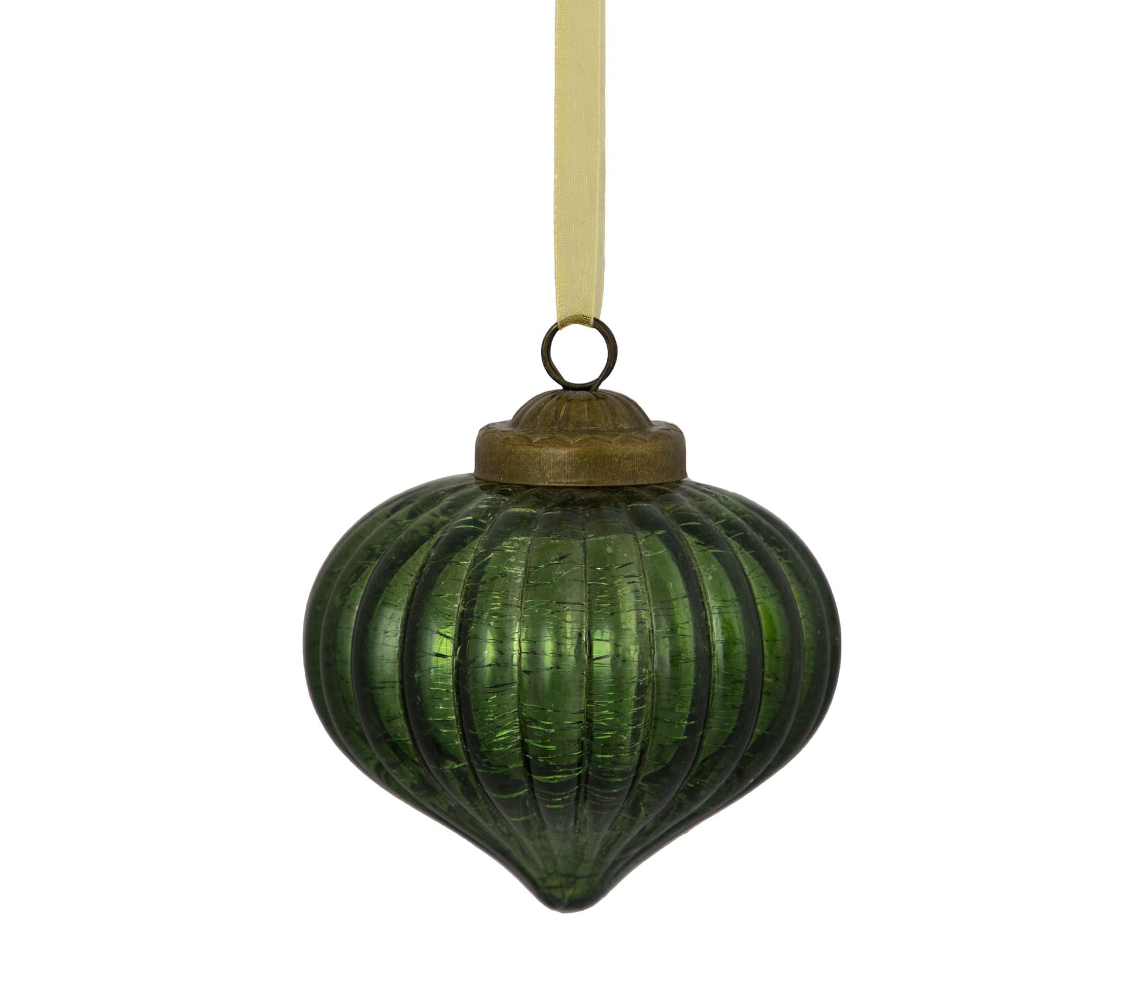 3" Green Crackle Glass Onion Christmas Ornament