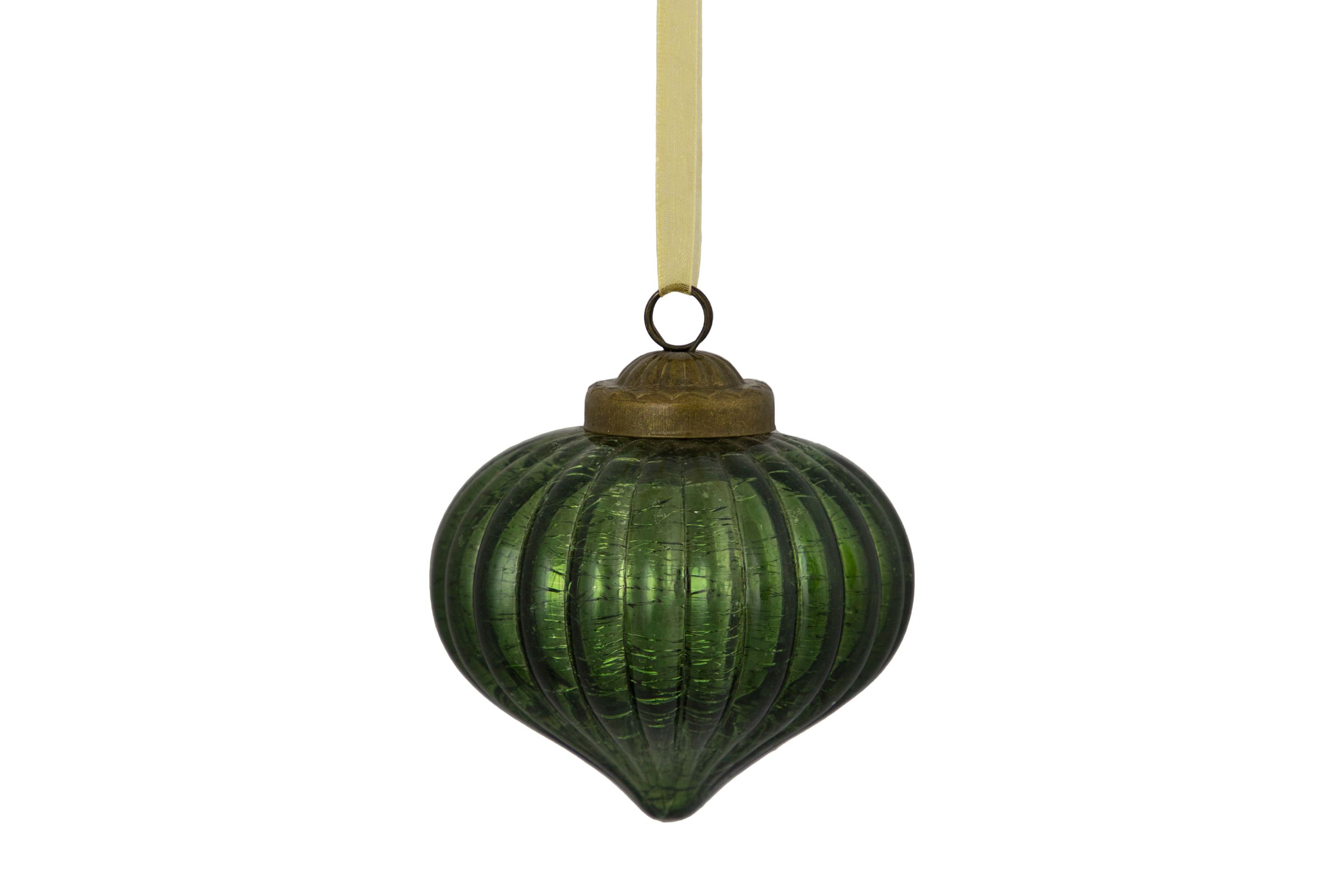 3" Green Crackle Glass Onion Christmas Ornament