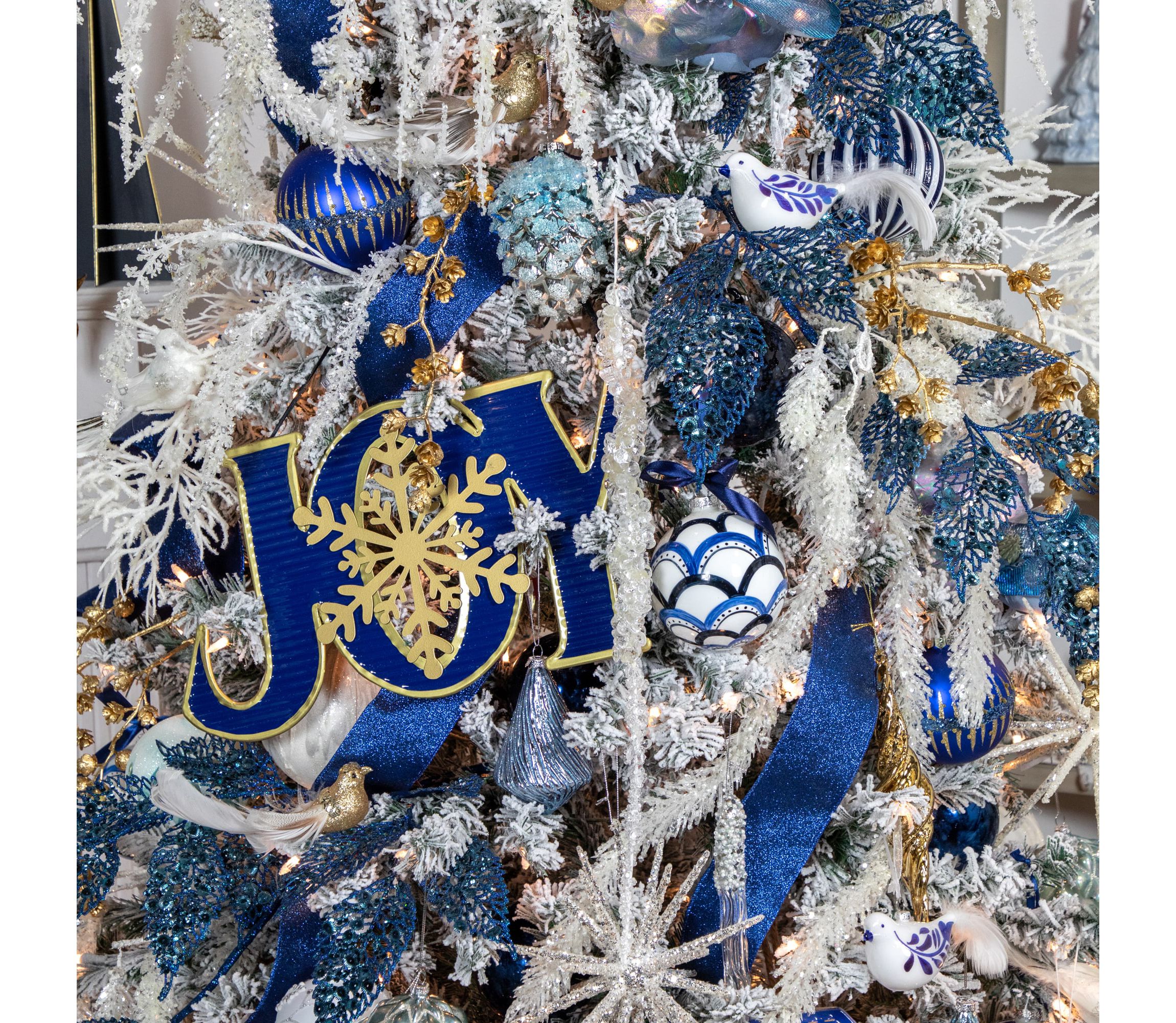 6.5inch White and Blue Bird Glass Christmas Ornament
