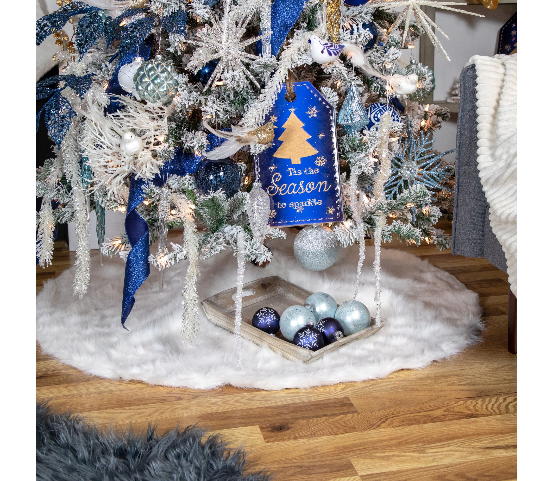 6.5inch White and Blue Bird Glass Christmas Ornament