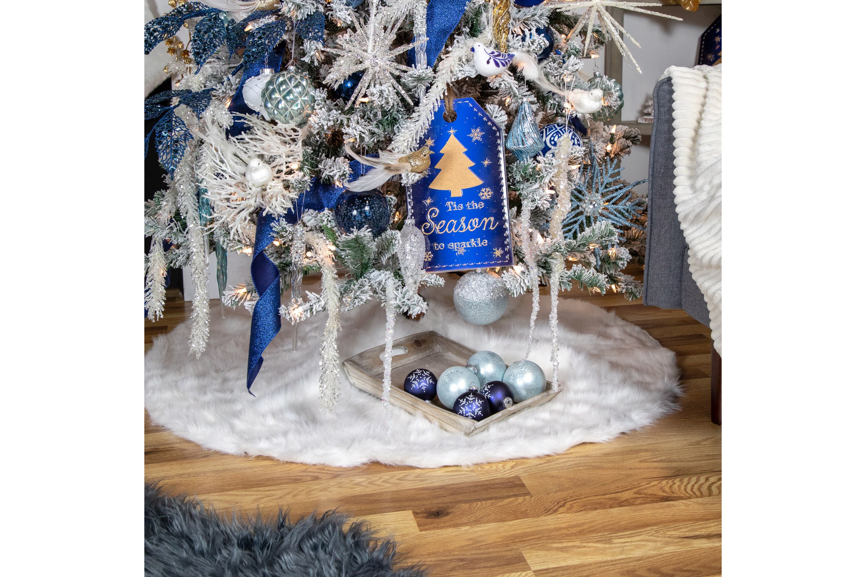6.5inch White and Blue Bird Glass Christmas Ornament