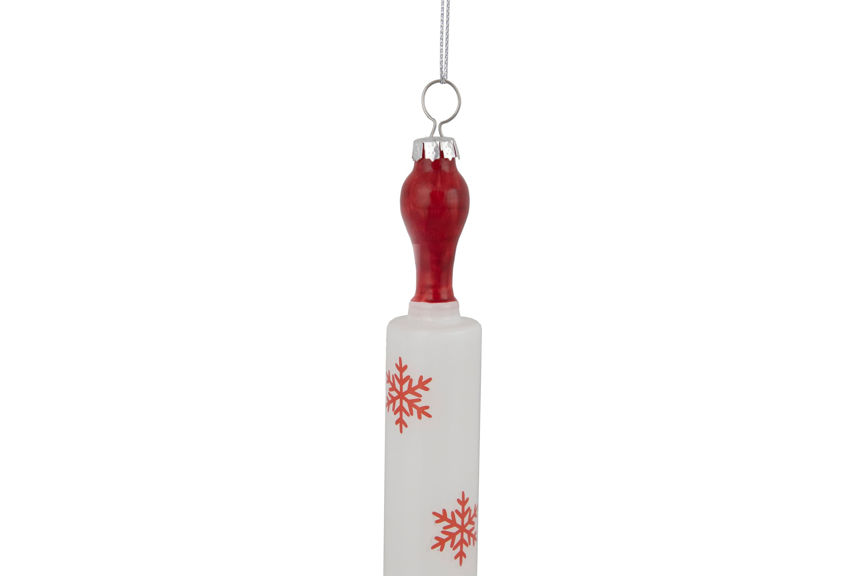 7.25" Red Snowflakes Rolling Pin Glass Christmas Ornament