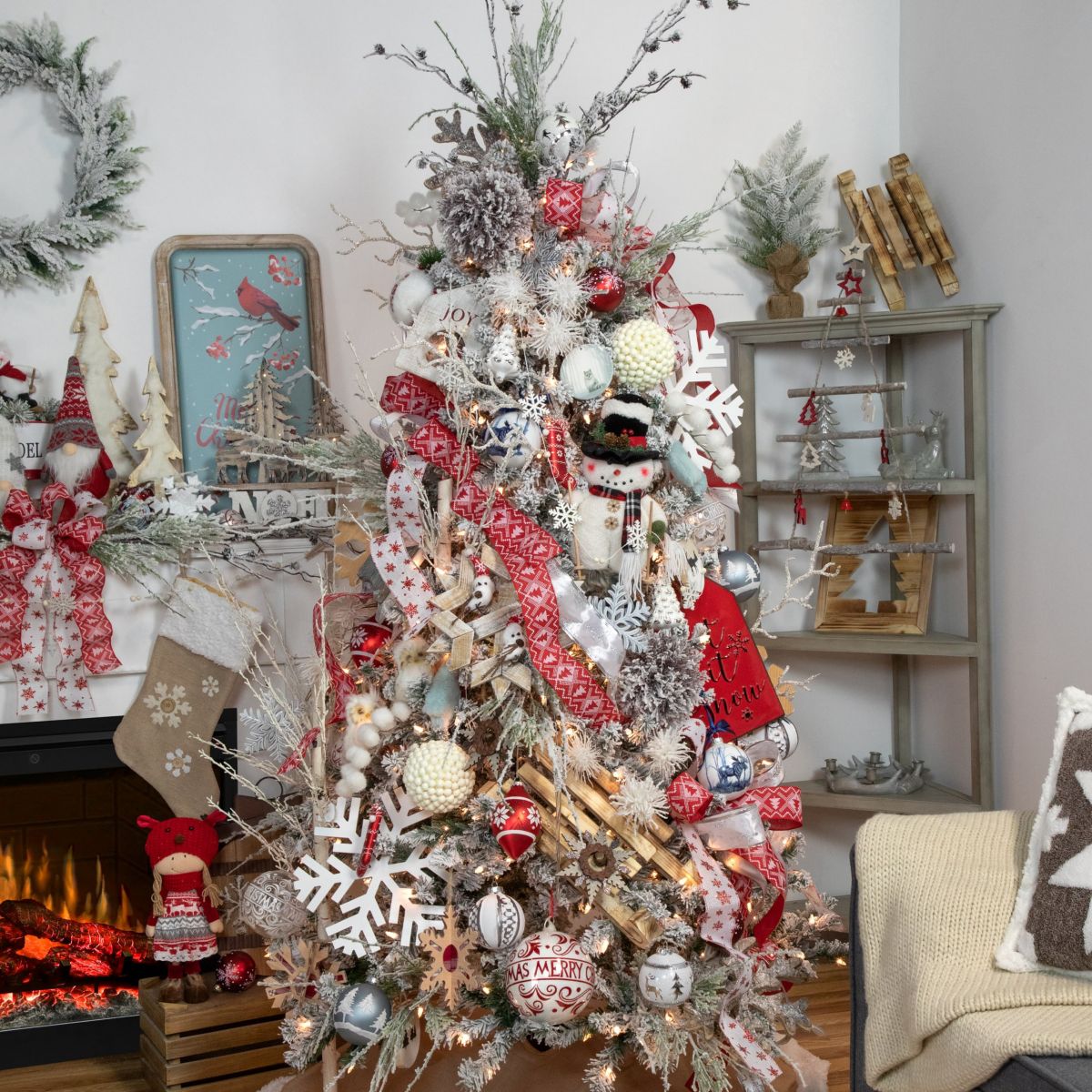 5.25" Glittered Red and White Snowflake Glass Finial Christmas Ornament