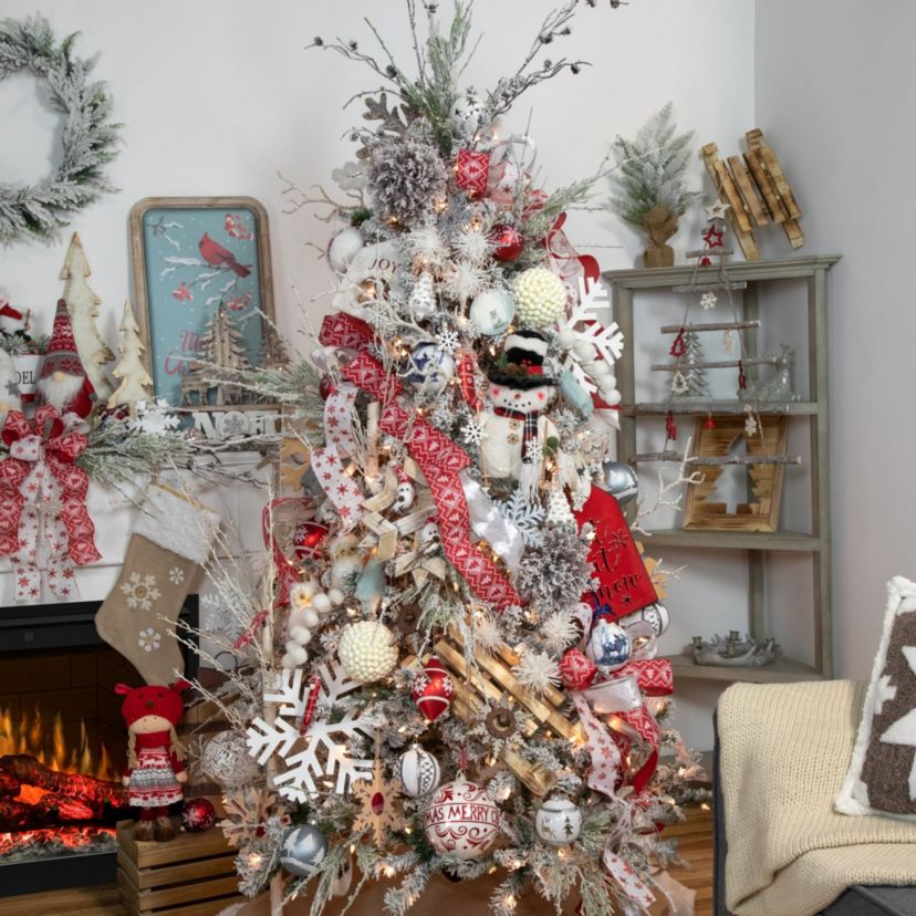 5.25" Glittered Red and White Snowflake Glass Finial Christmas Ornament