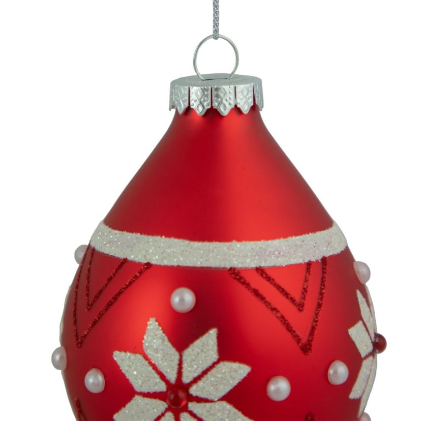 5.25" Glittered Red and White Snowflake Glass Finial Christmas Ornament