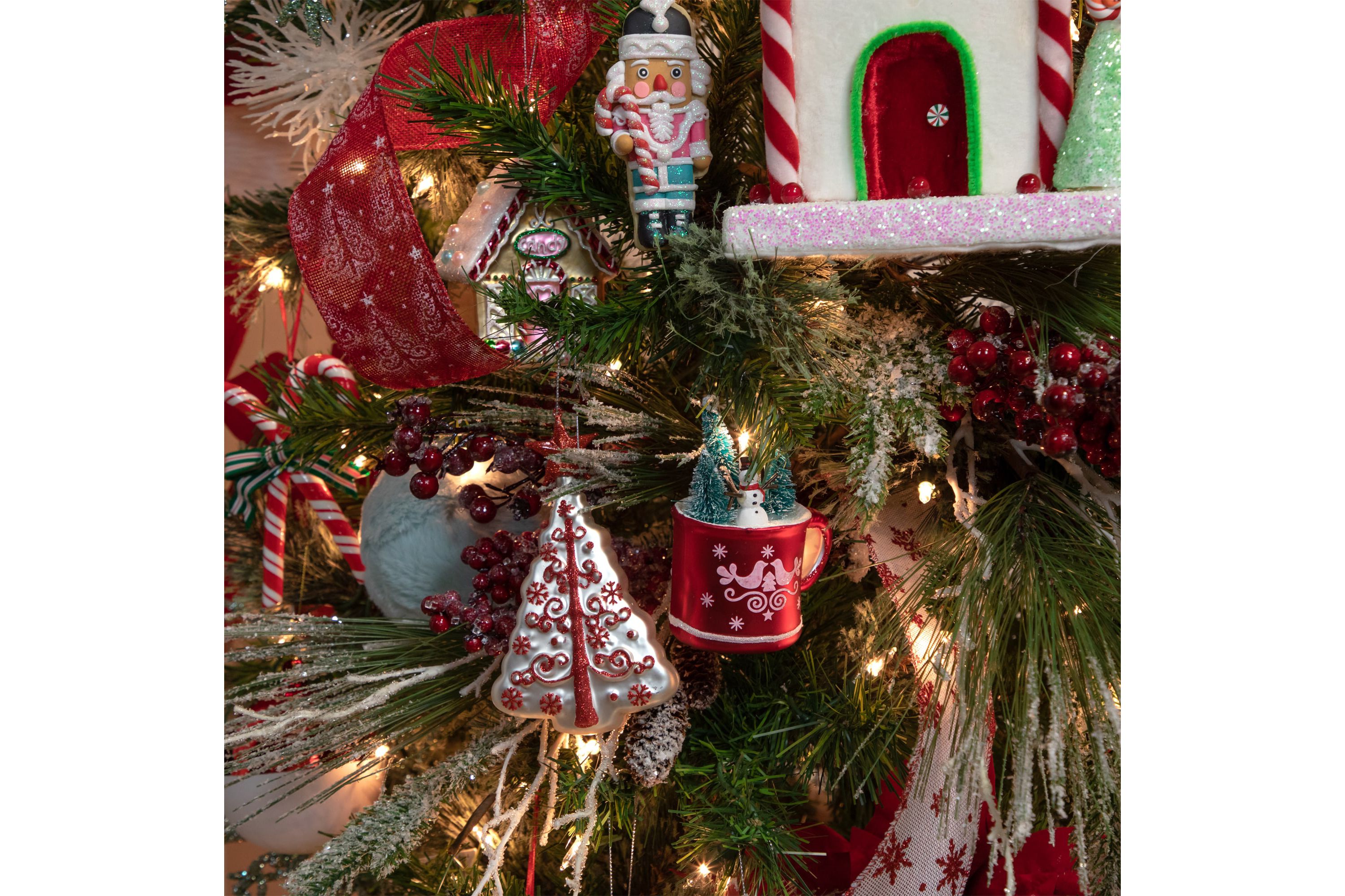 4.25" Christmas Trees and Snowman in a Cup Glass Ornament