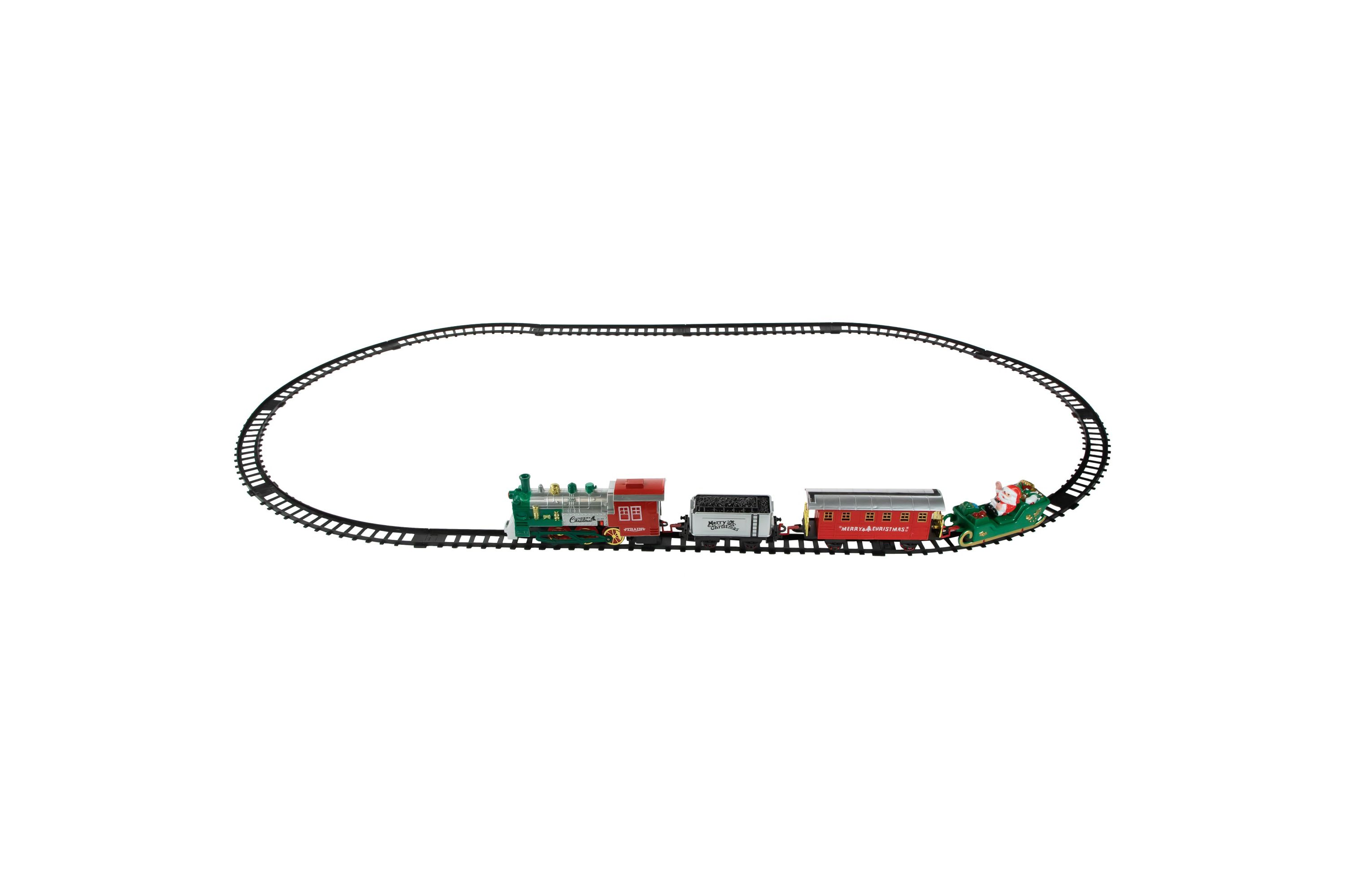 16 Pc Silver and Red Battery Operated Lighted and Animated Christmas Holiday Train Set with Sound
