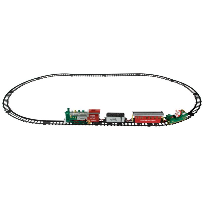 16 Pc Silver and Red Battery Operated Lighted and Animated Christmas Holiday Train Set with Sound